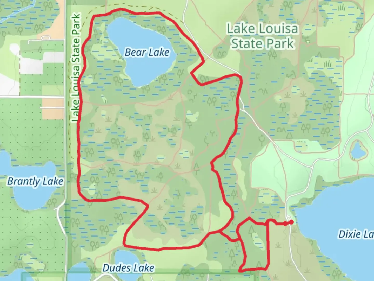 An image depicting the trail Pine Point Primative Campsite and Bear Lake Loop and its surrounding area.