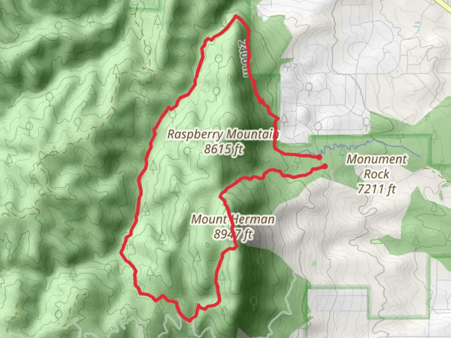 An image depicting the trail Mount Herman Trail and Monument Creek Loop and its surrounding area.