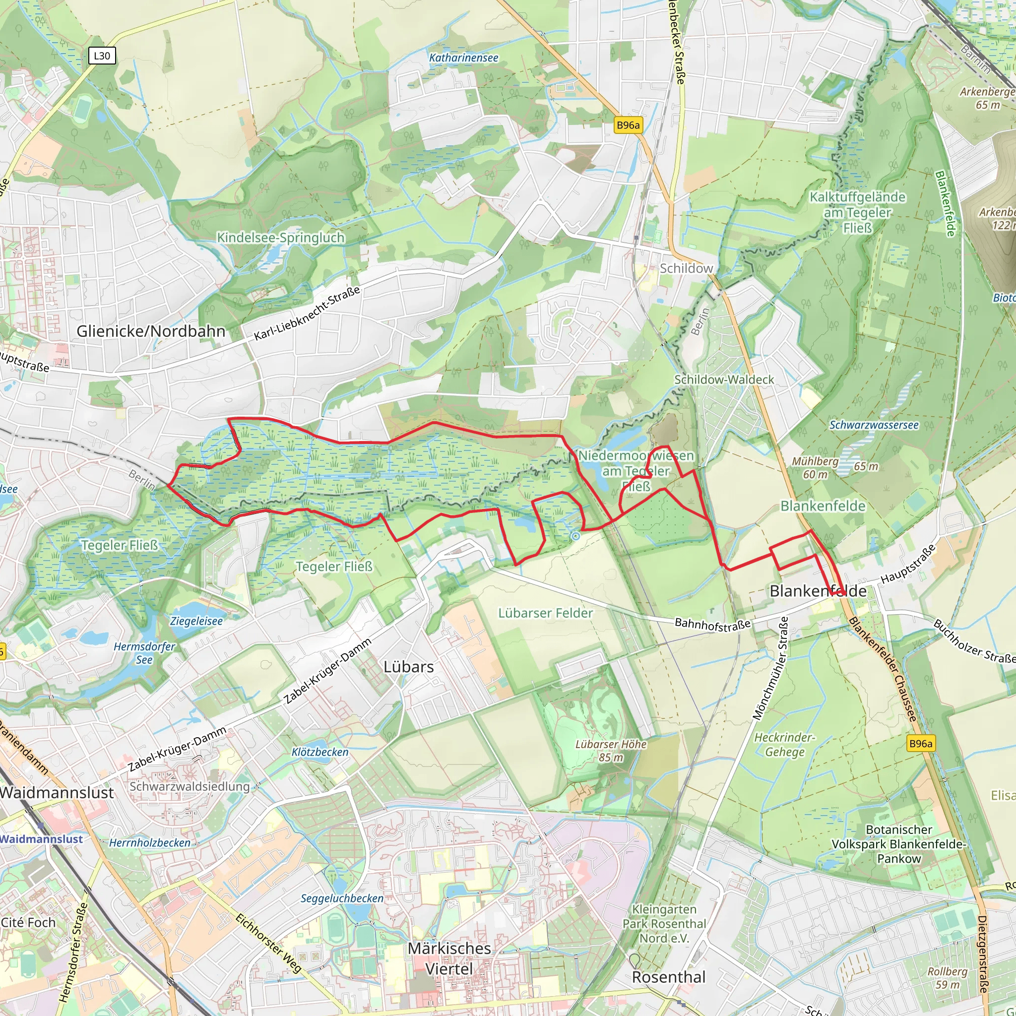 Gruener Balken Tegeler Fliesstalweg and Rundweg Luebars mobile static map