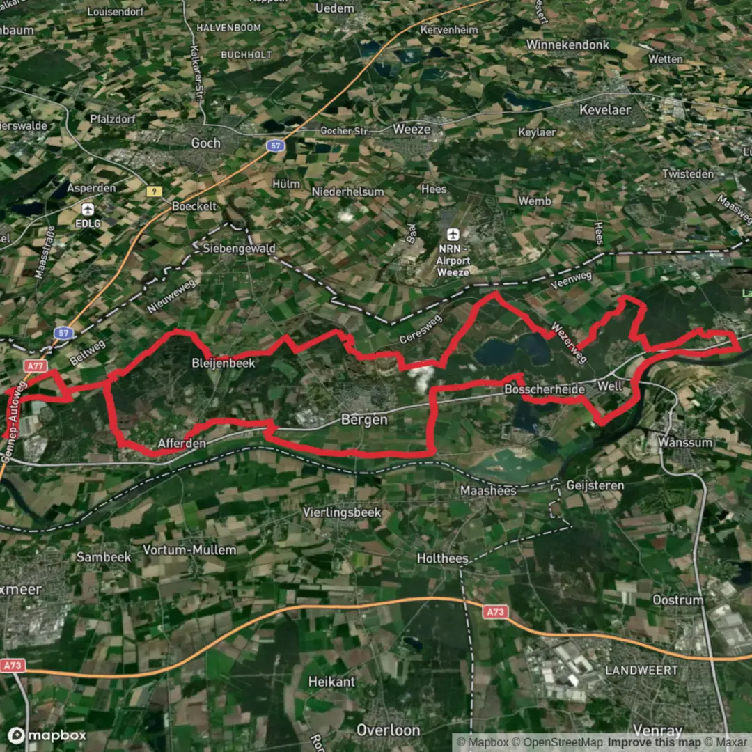An image depicting the trail Bergerbos, Reindersmeer, Leukermeer and Quin Loop and its surrounding area.