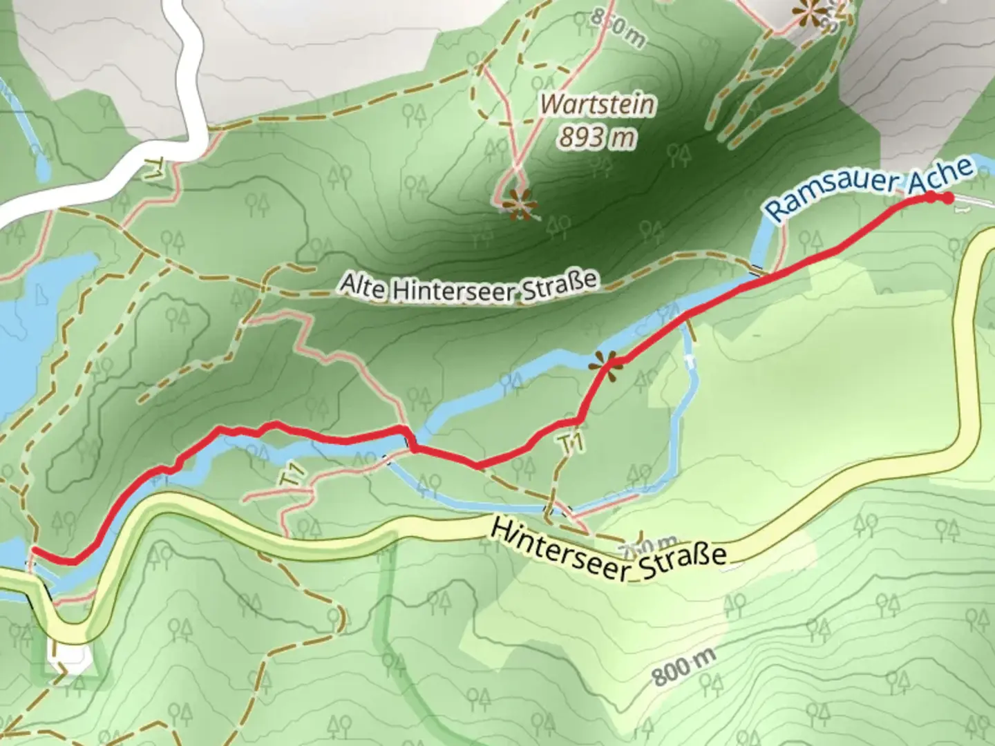 An image depicting the trail Hintersee Walk via Wasserpiele and its surrounding area.