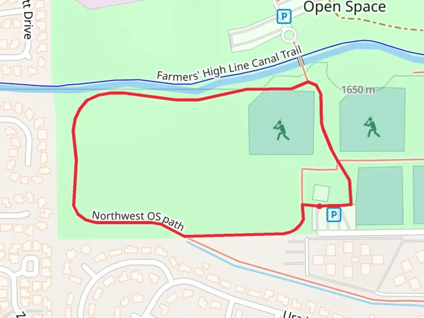 An image depicting the trail Northwest OS path Loop and its surrounding area.