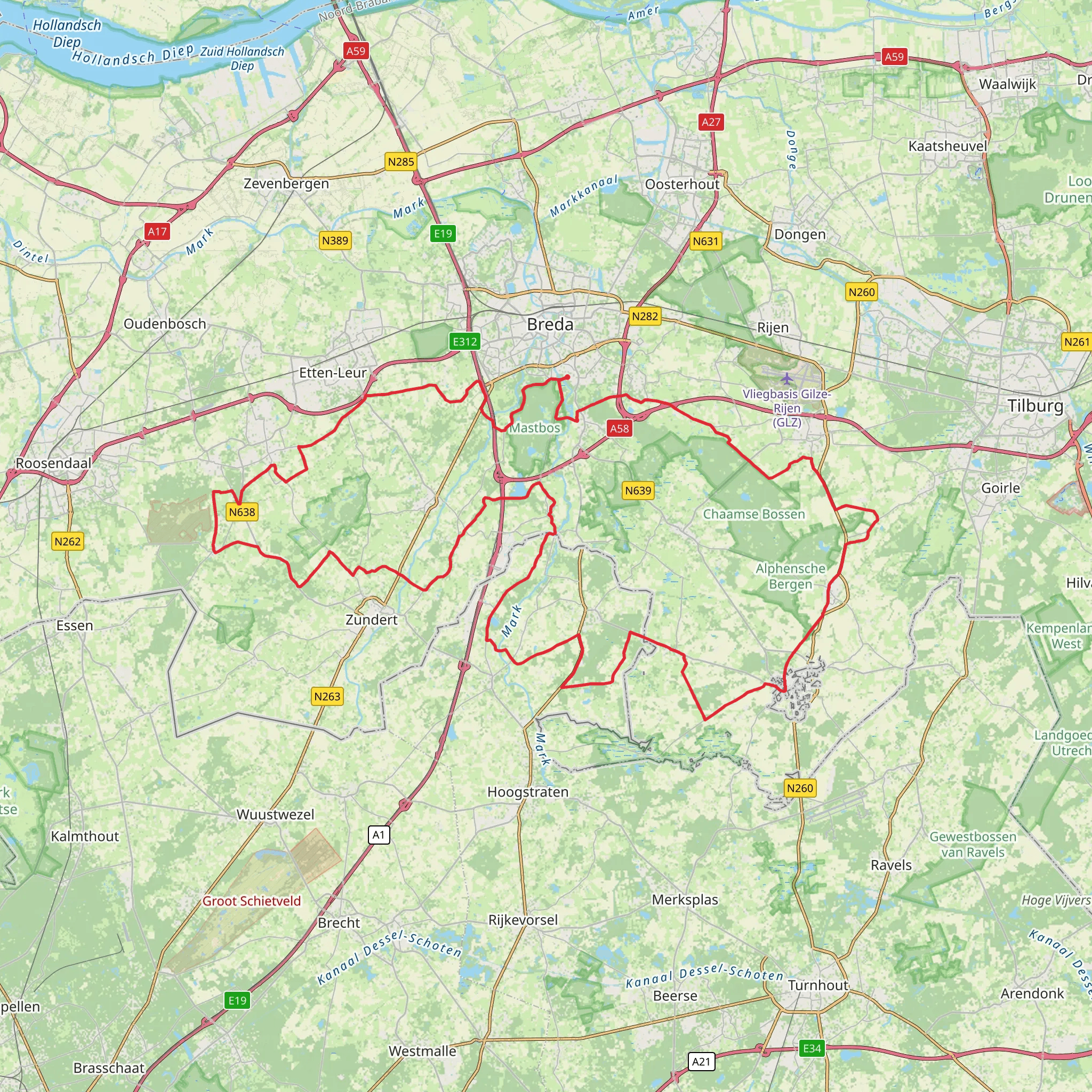 Mastbosch, Galderse Meren and Prinsenbosch Loop mobile static map