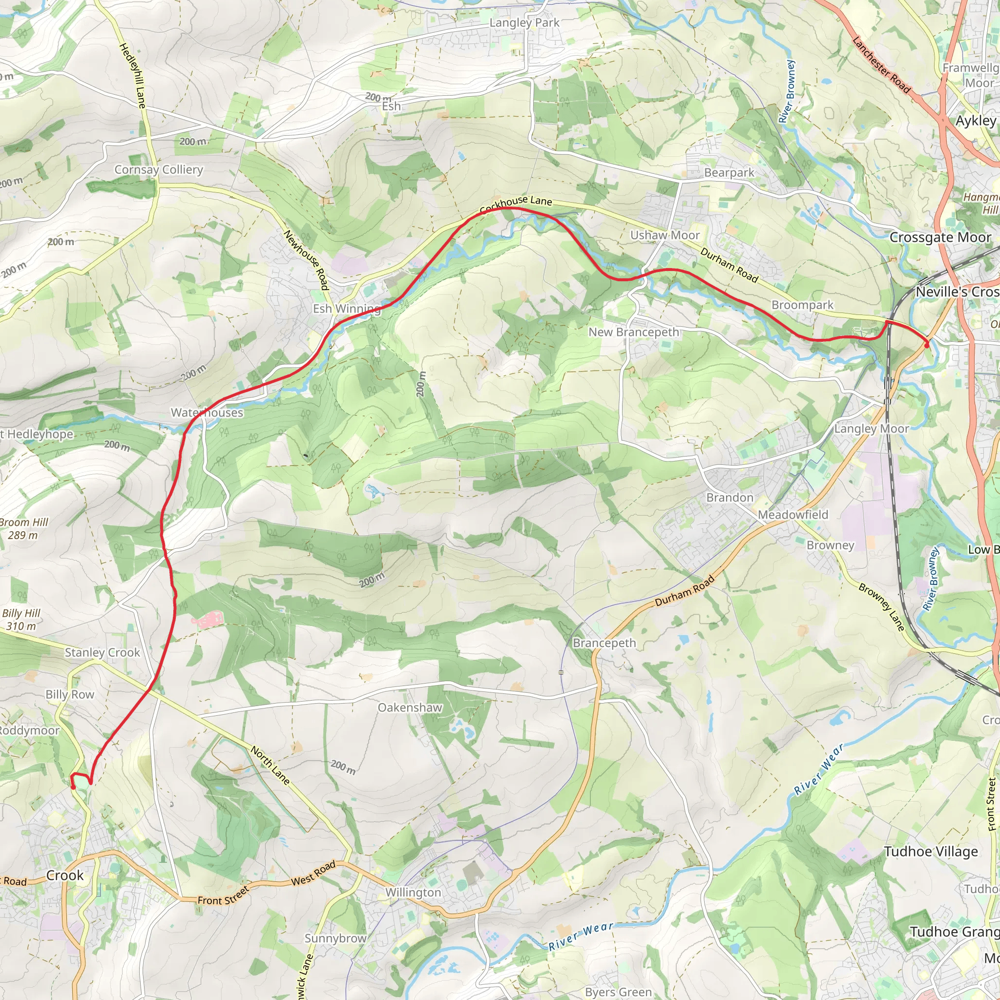 Neville's Cross to Crook Walk mobile static map