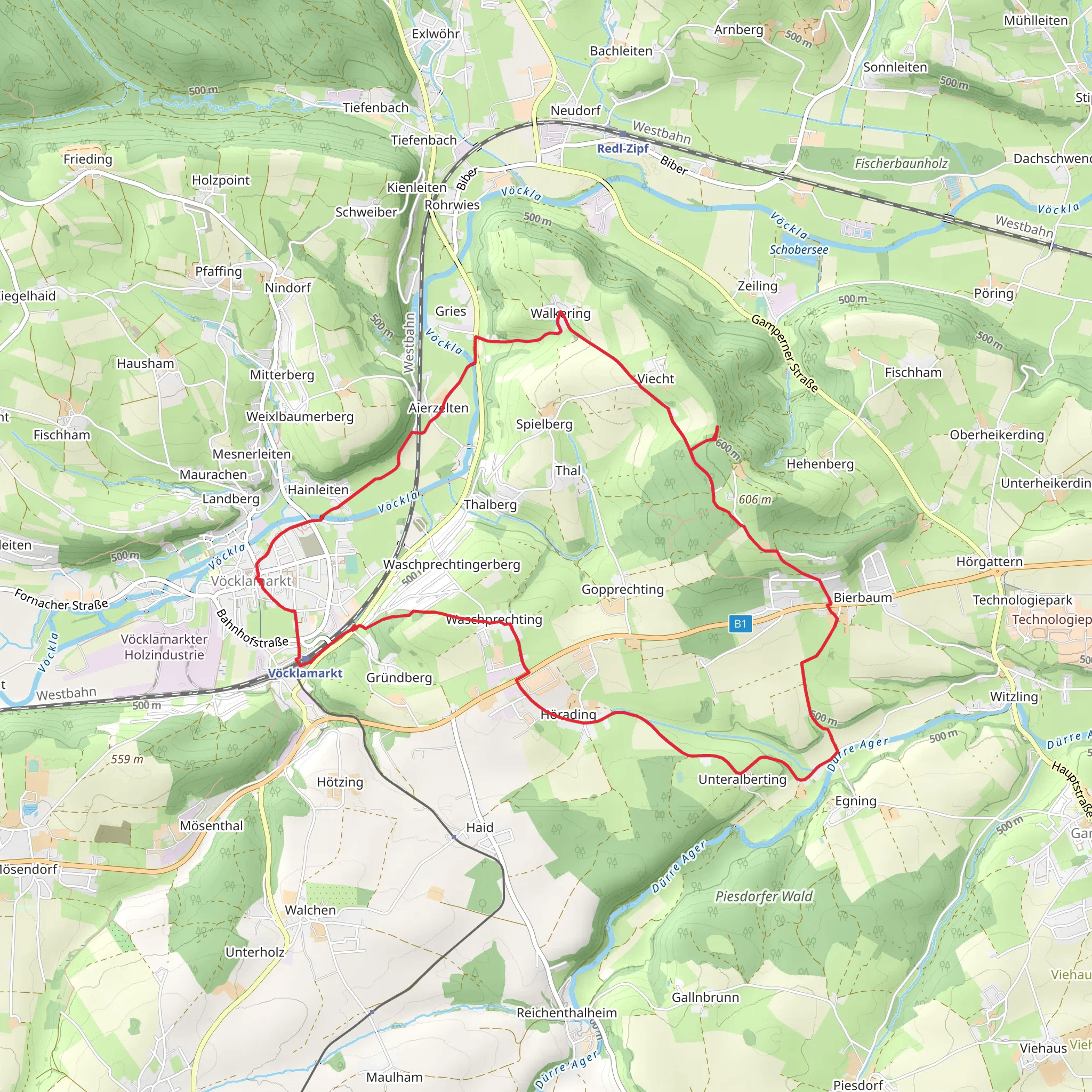 Vöcklamarkt to Walkering Castle Loop 1a mobile static map
