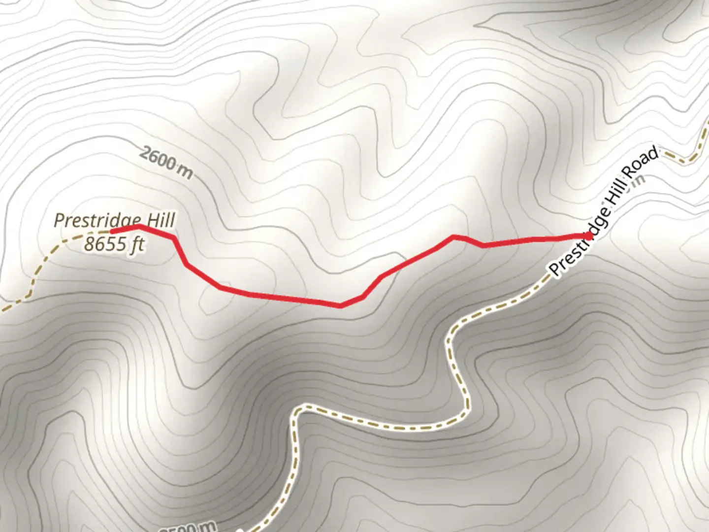 An image depicting the trail Prestridge Hill and its surrounding area.