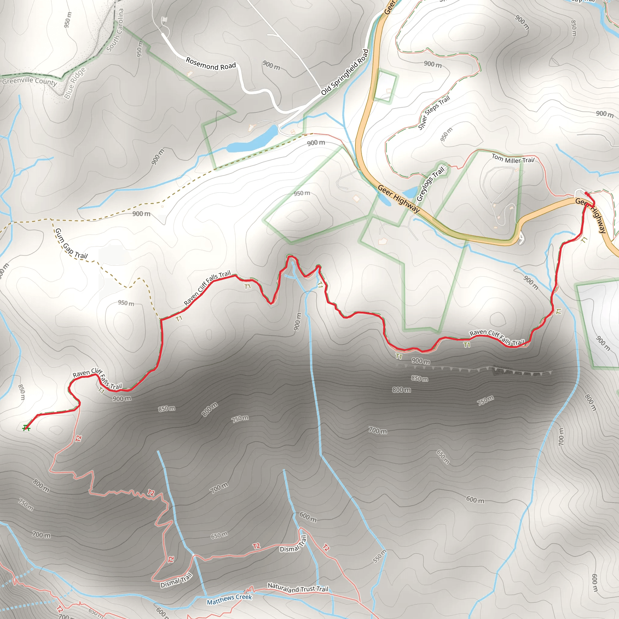 Raven Cliff Falls Trail mobile static map