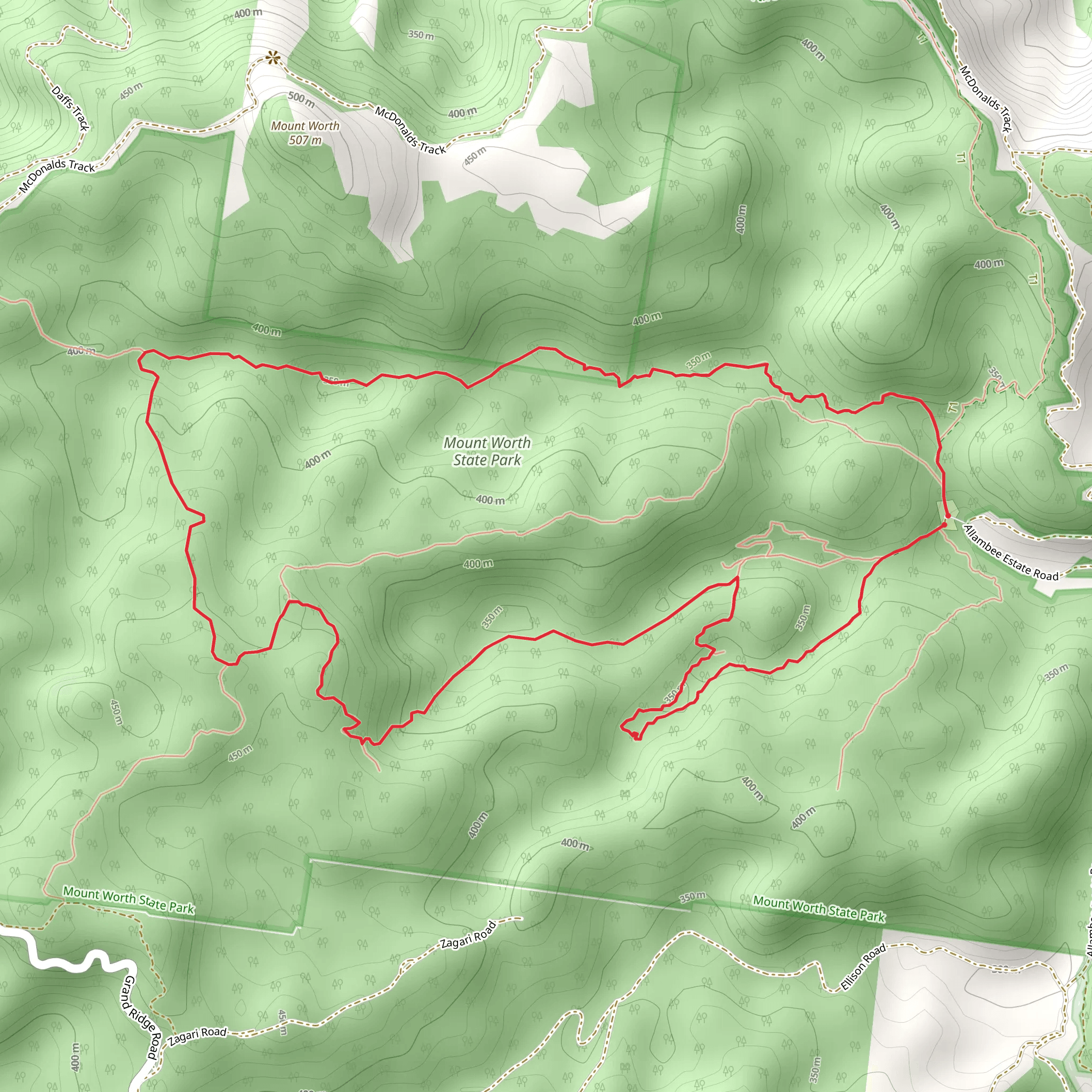 Mount Worth Waterfall Bower Circuit mobile static map