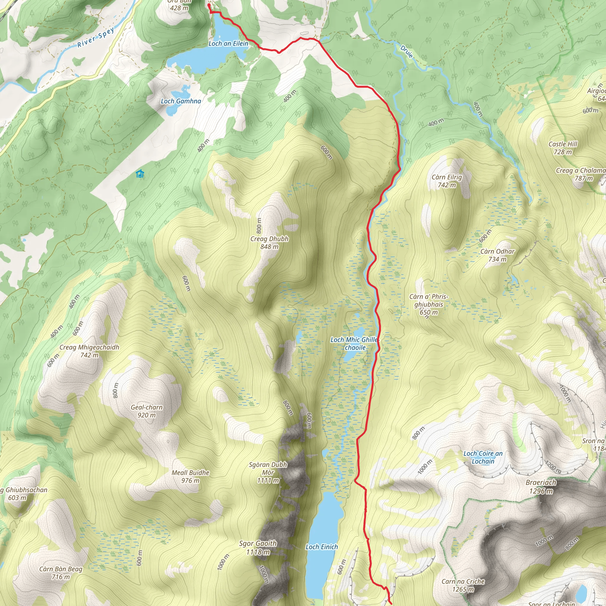 Gleann Einich from Loch an Eilien mobile static map