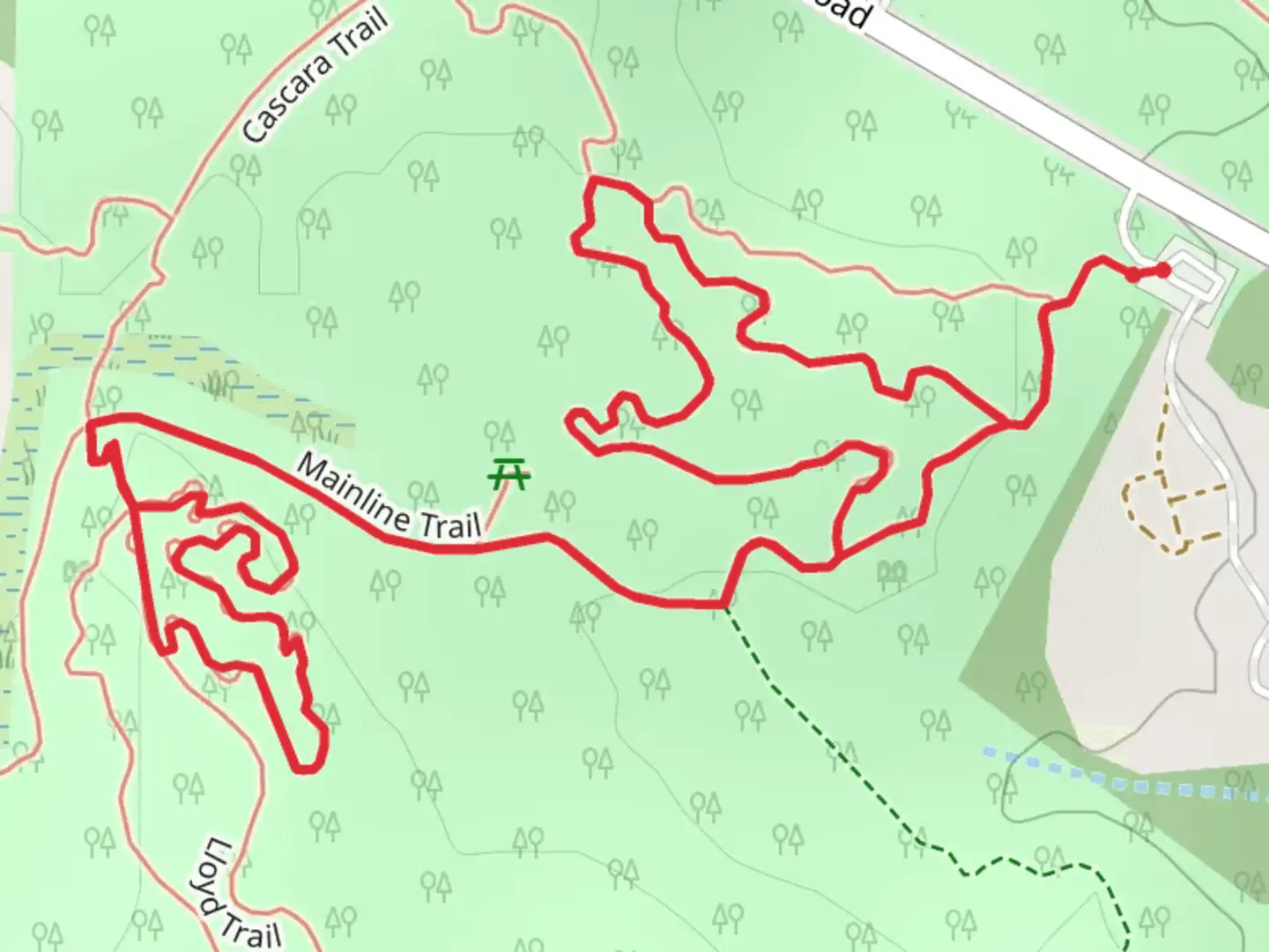 An image depicting the trail Cascara Trail and Lloyd Trail Detour and its surrounding area.