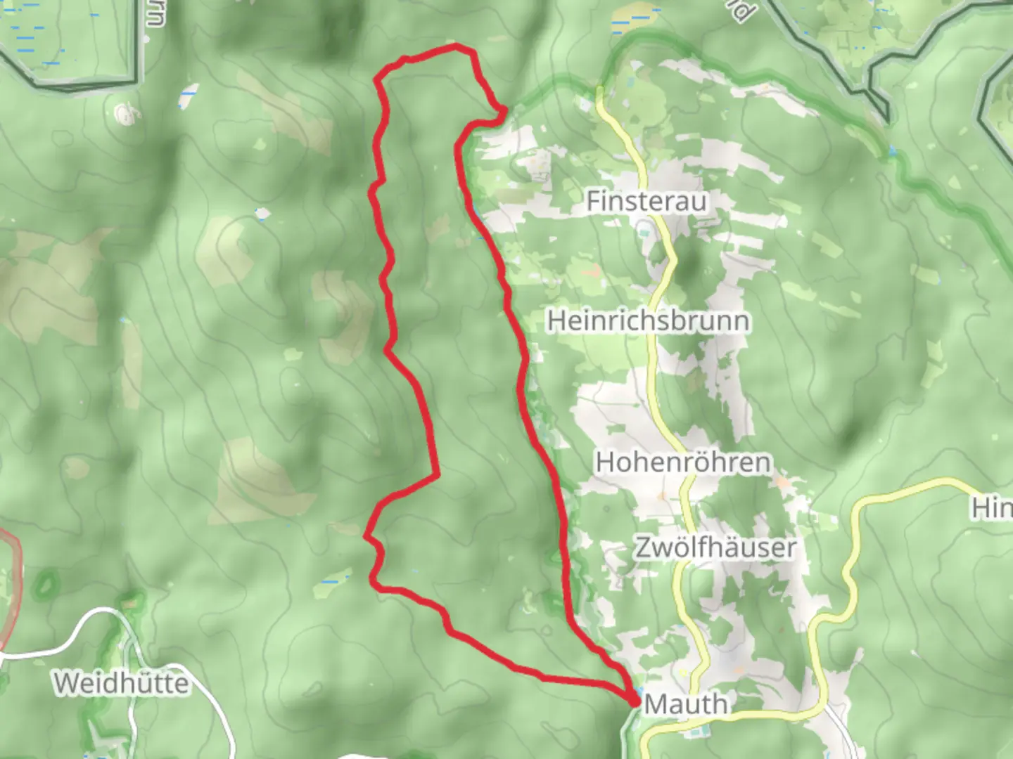 An image depicting the trail Mauth and Schonbrunner Wald Loop and its surrounding area.
