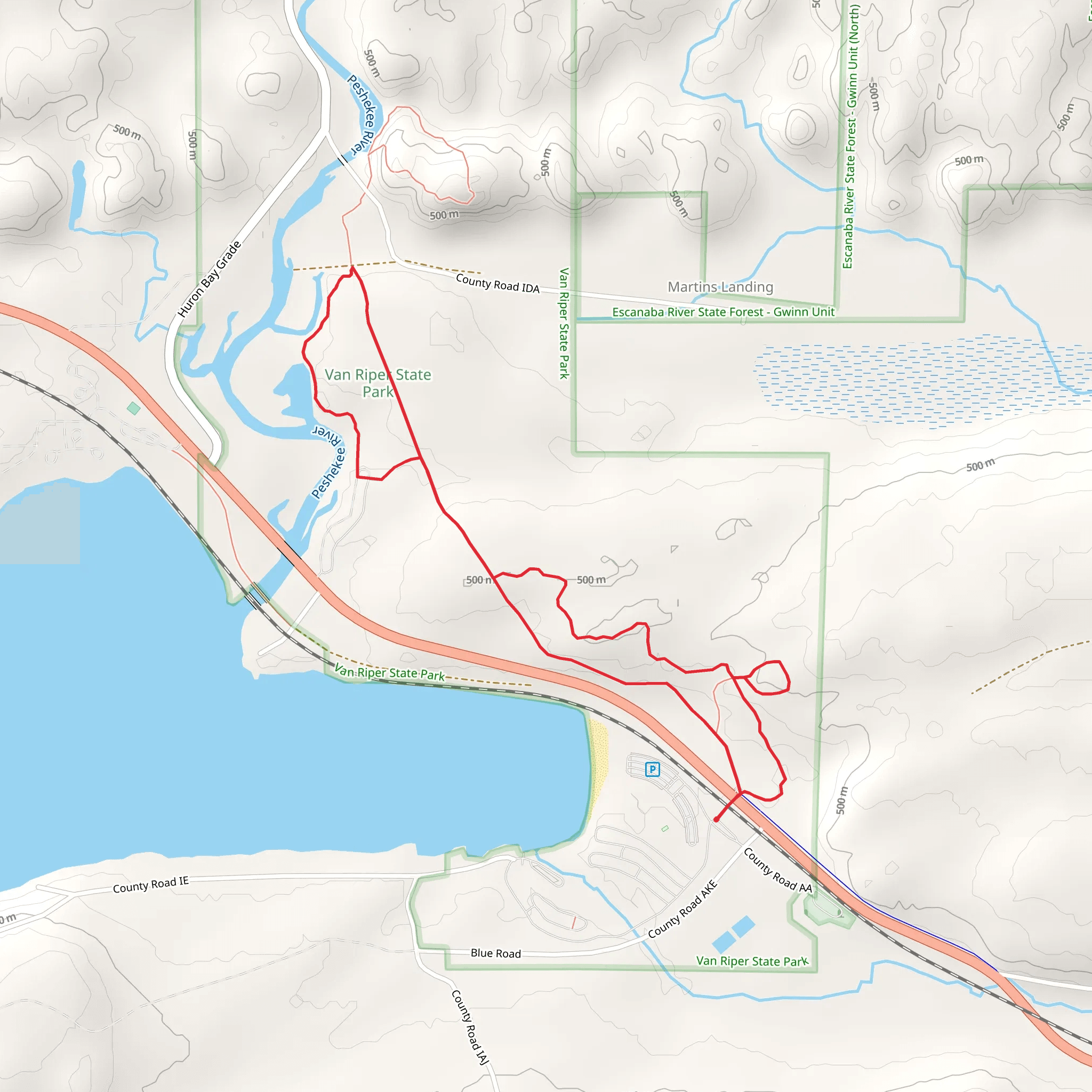 Old Wagon Road Trail and Peshekee River Loop mobile static map