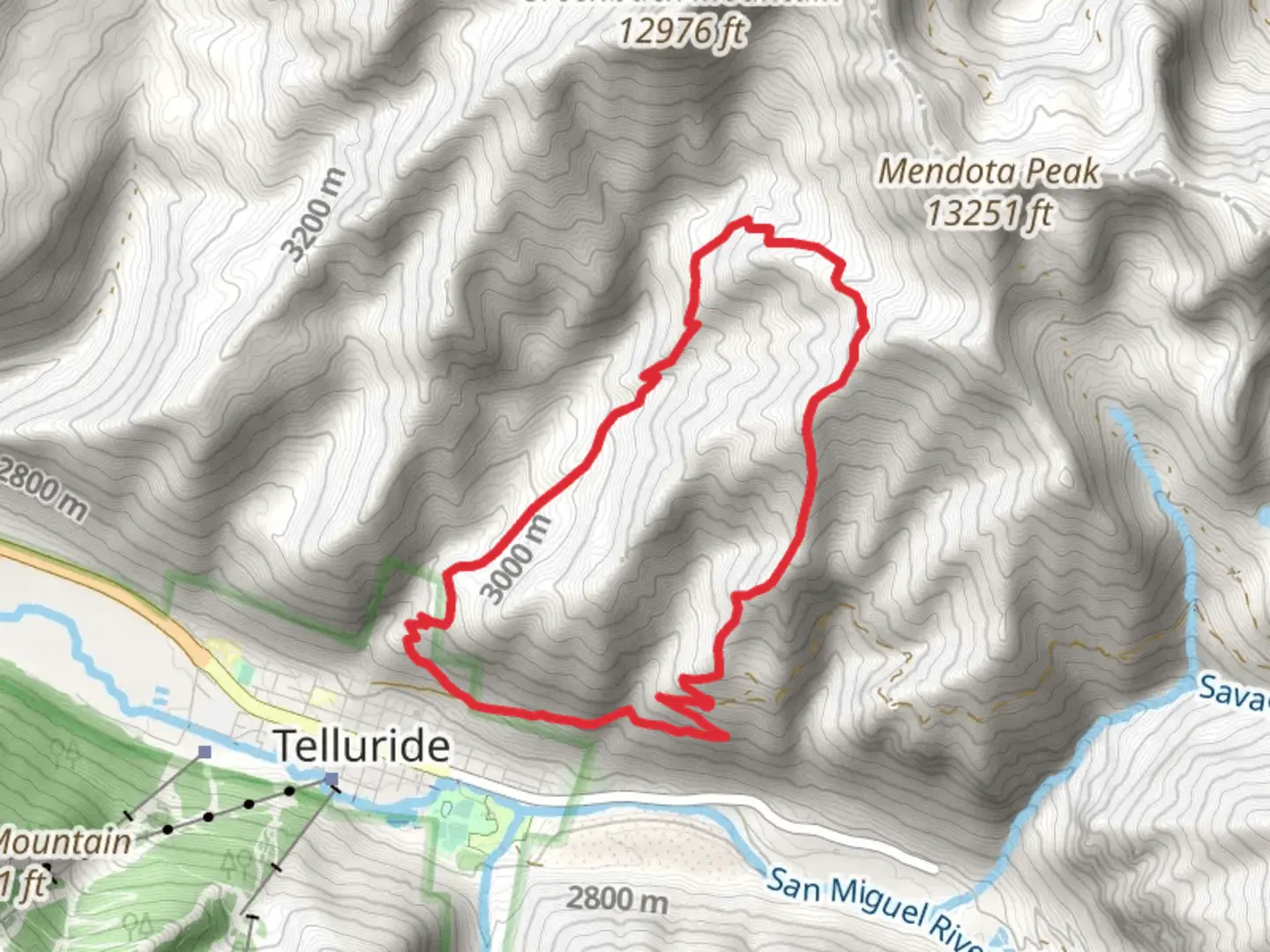An image depicting the trail Sheridan Crosscut, Liberty Bell and Imogene Pass Road Loop Trail and its surrounding area.