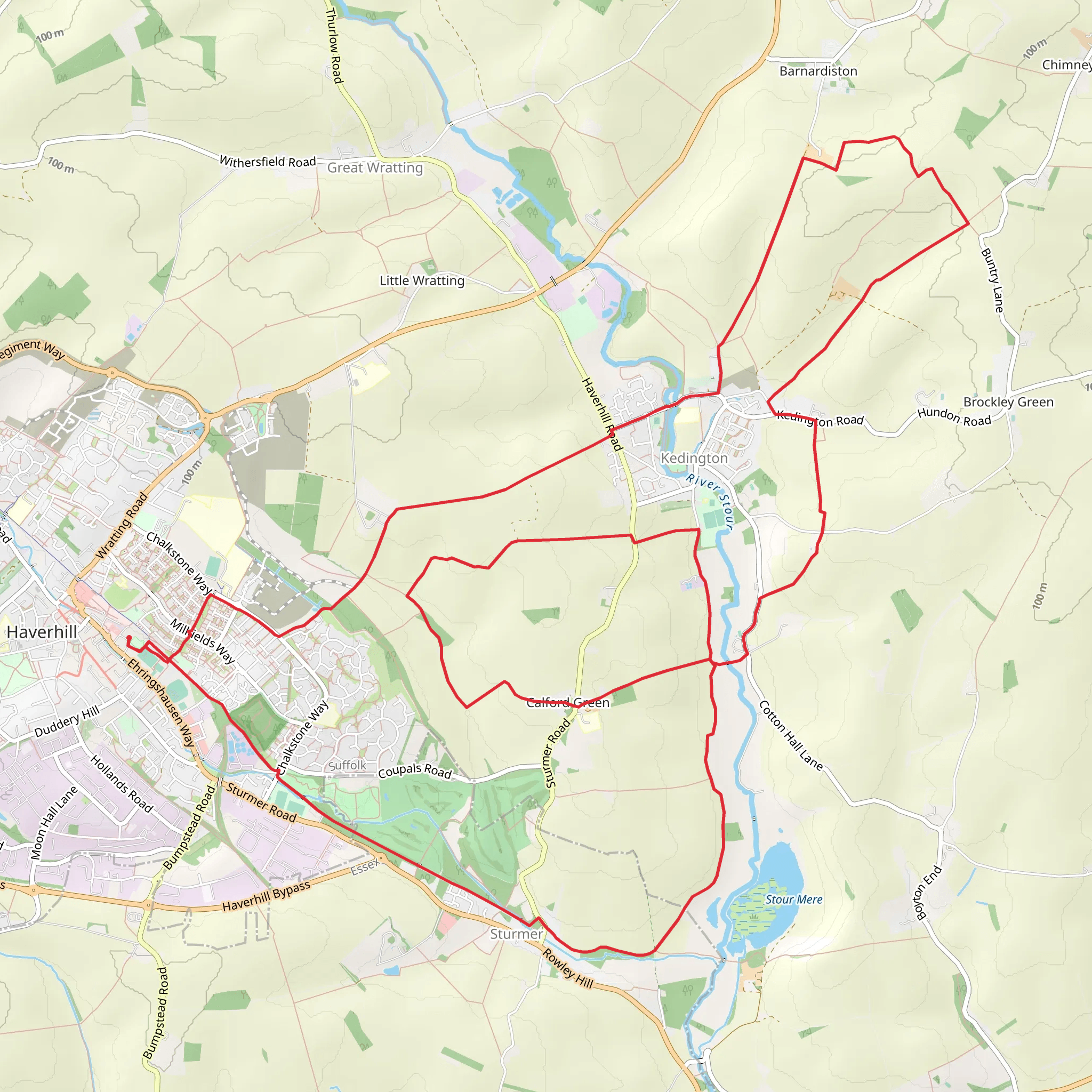 Haverhill to Kedington Loop mobile static map