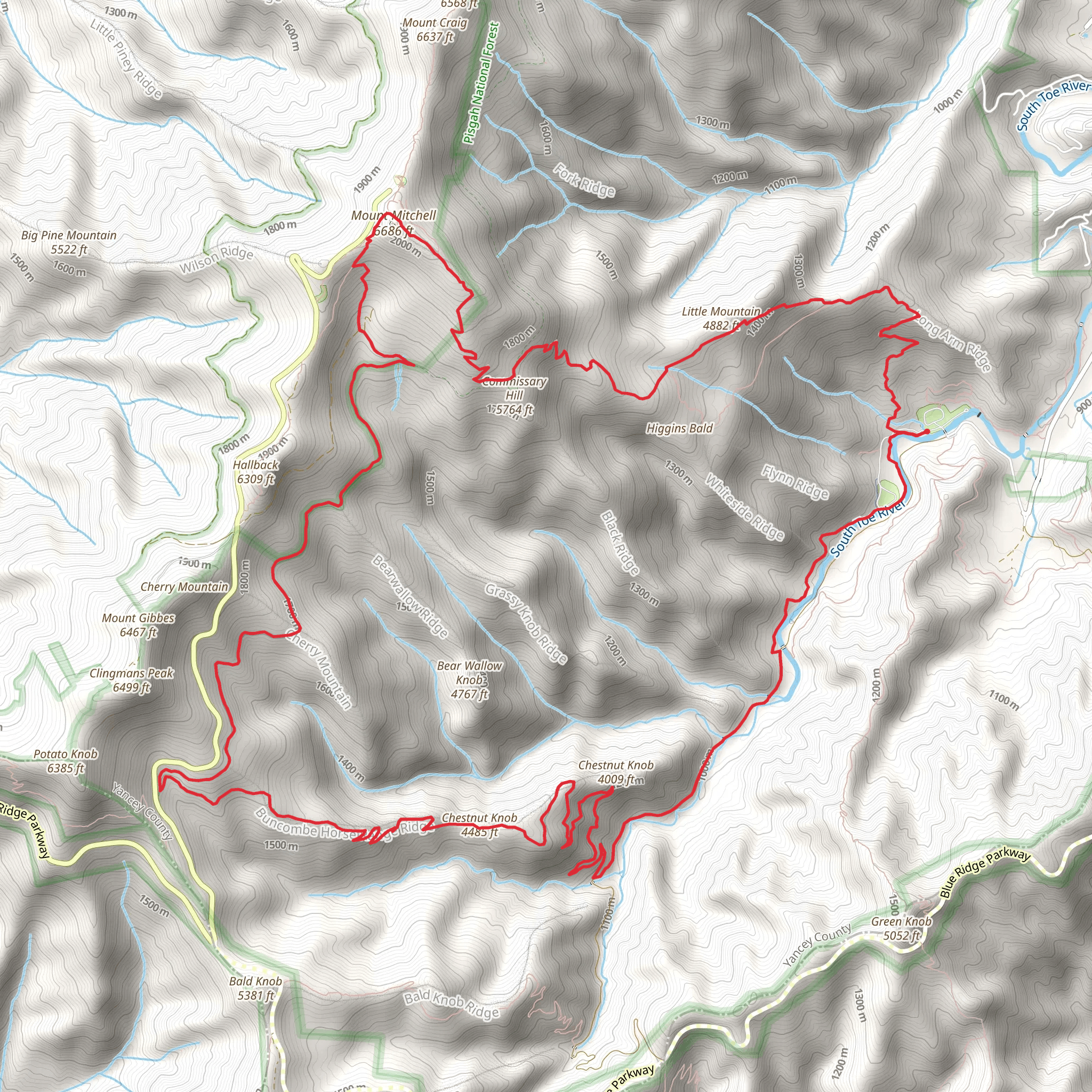 Mount Mitchell and Chestnut Knob Loop mobile static map