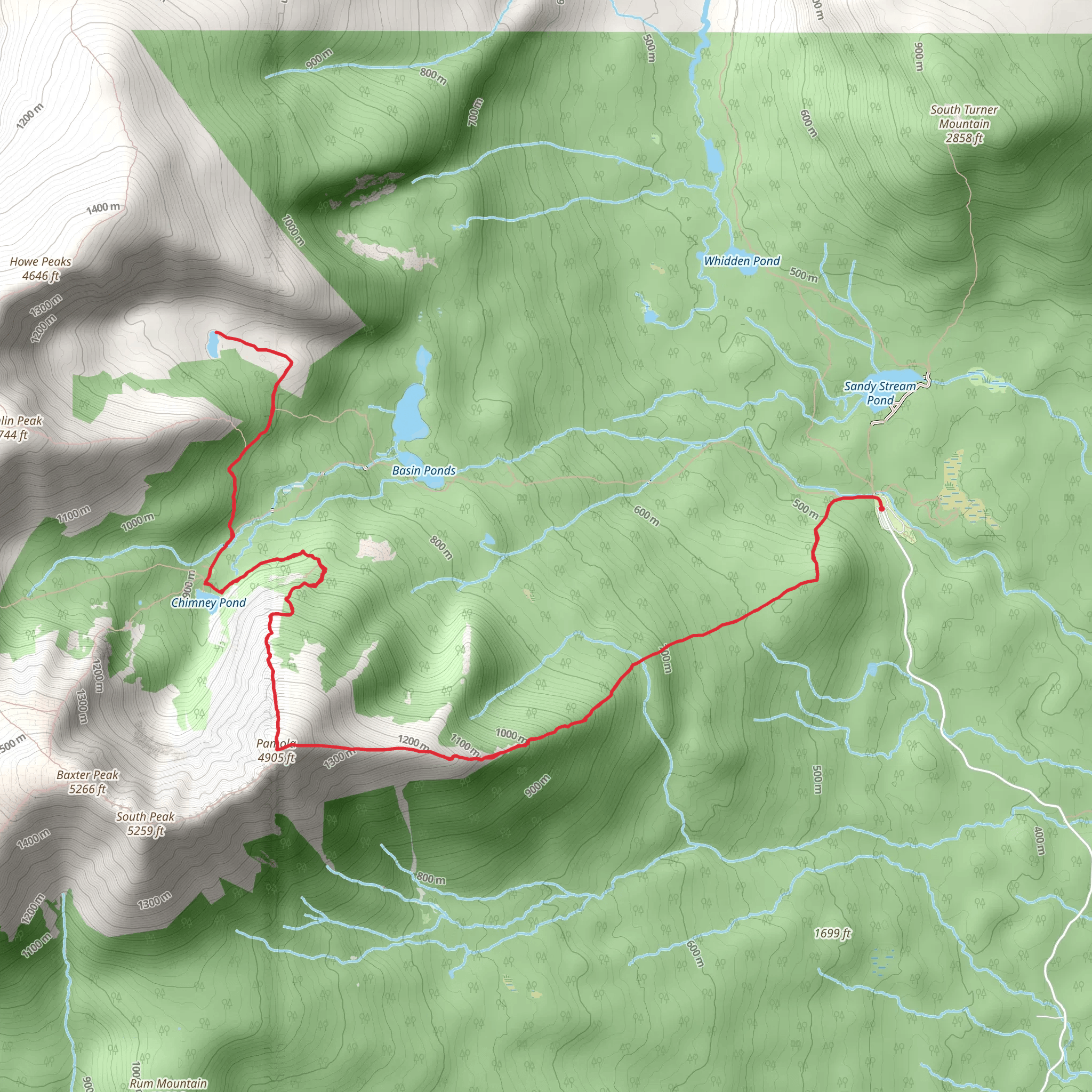 Pamola Peak, Chimney Pond and North Basin Trail mobile static map