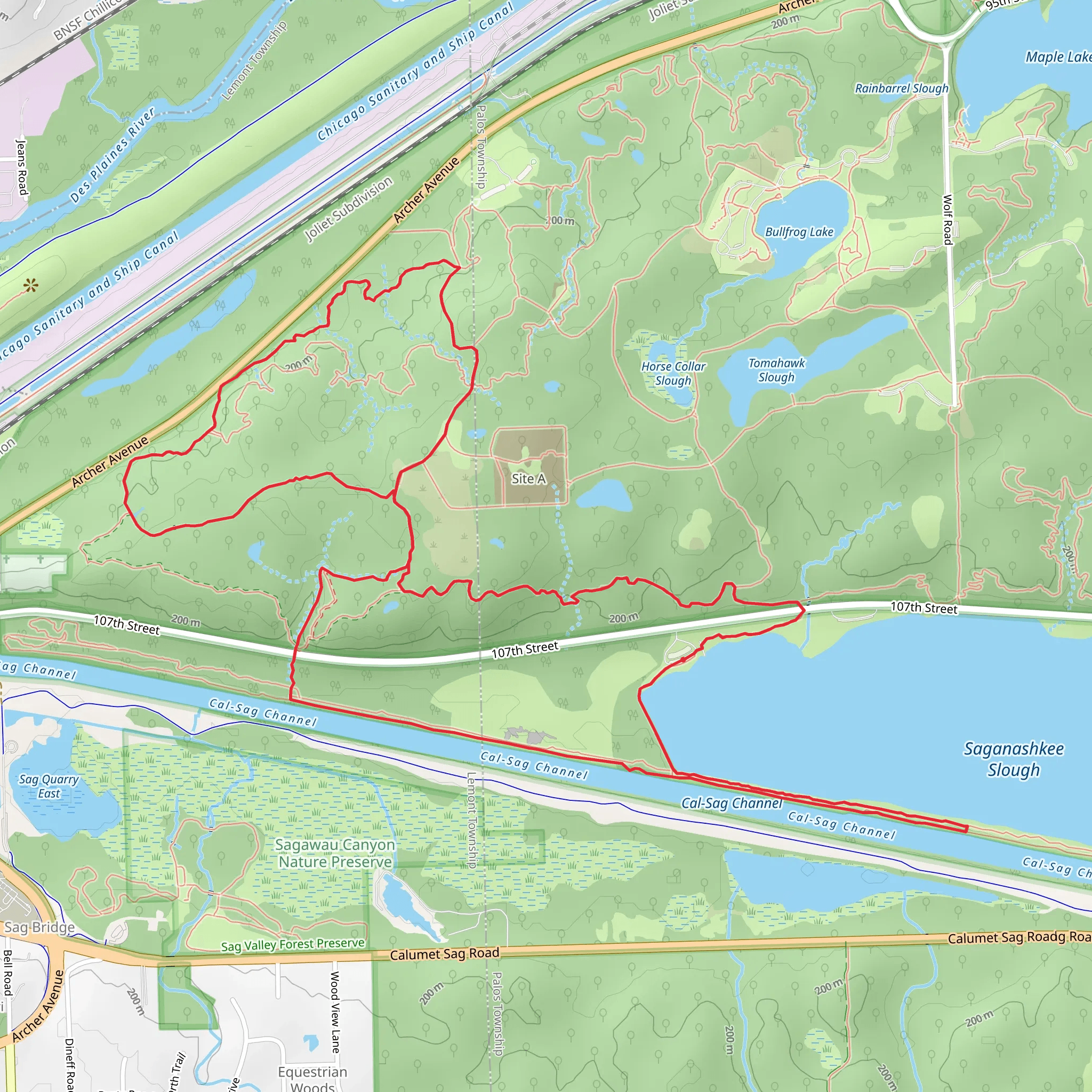 Saganashkee Slough and Palos Orange Single Track Trail Loop mobile static map
