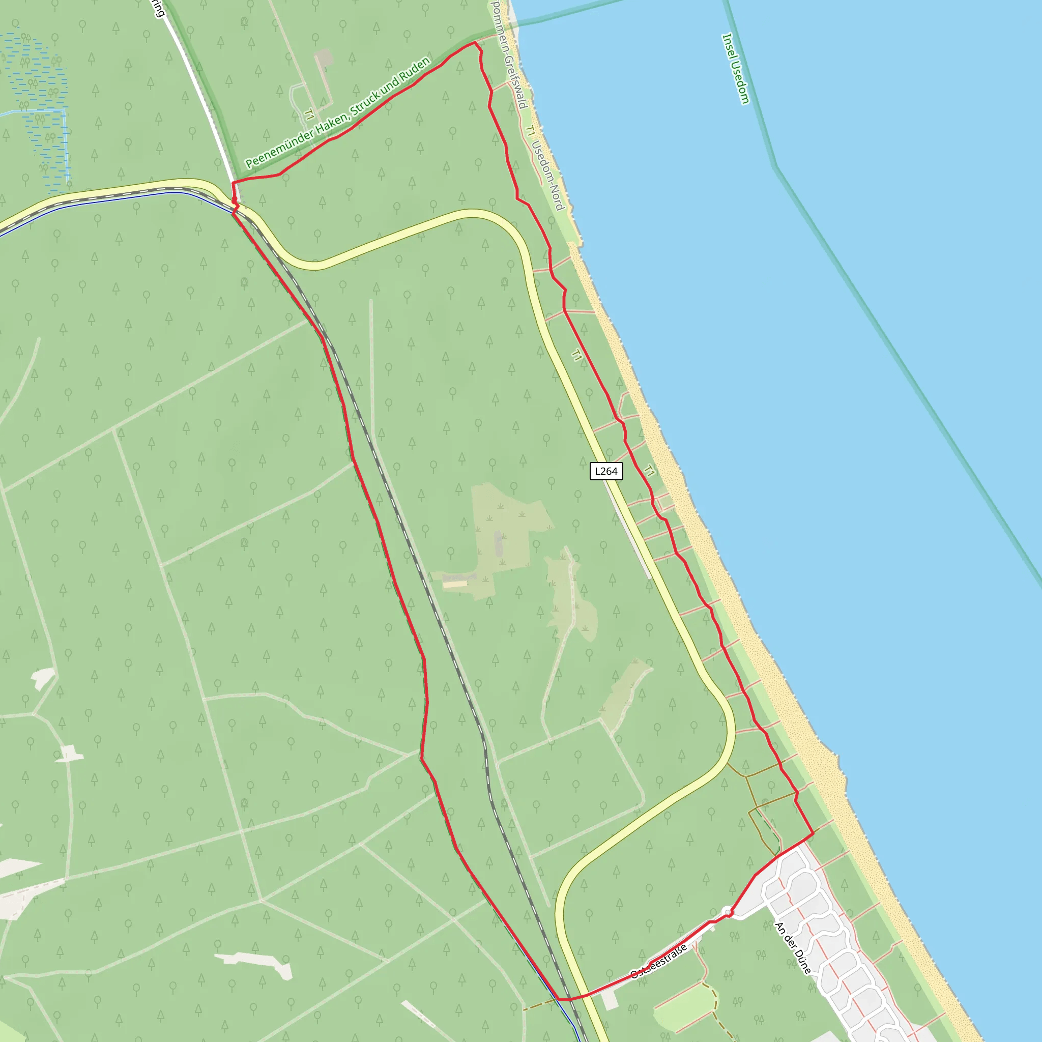 Usedomer Baderbahn and Hundestrand Loop mobile static map