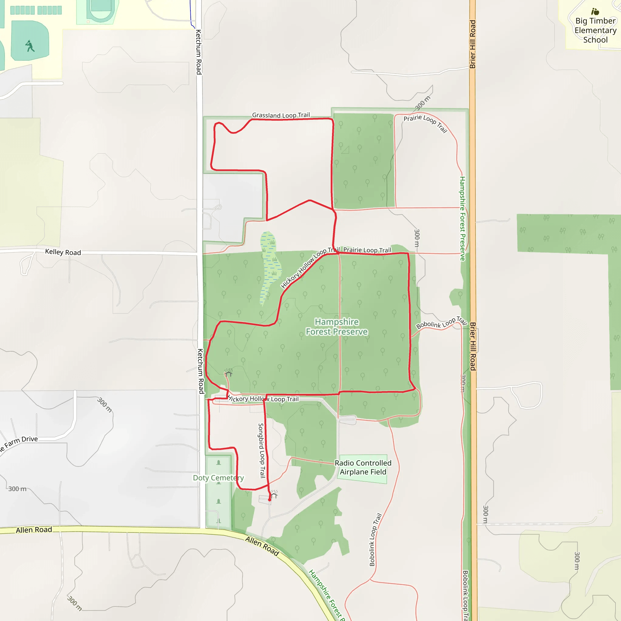 Songbird, Hickory Hollow and Grassland Loop Trail mobile static map
