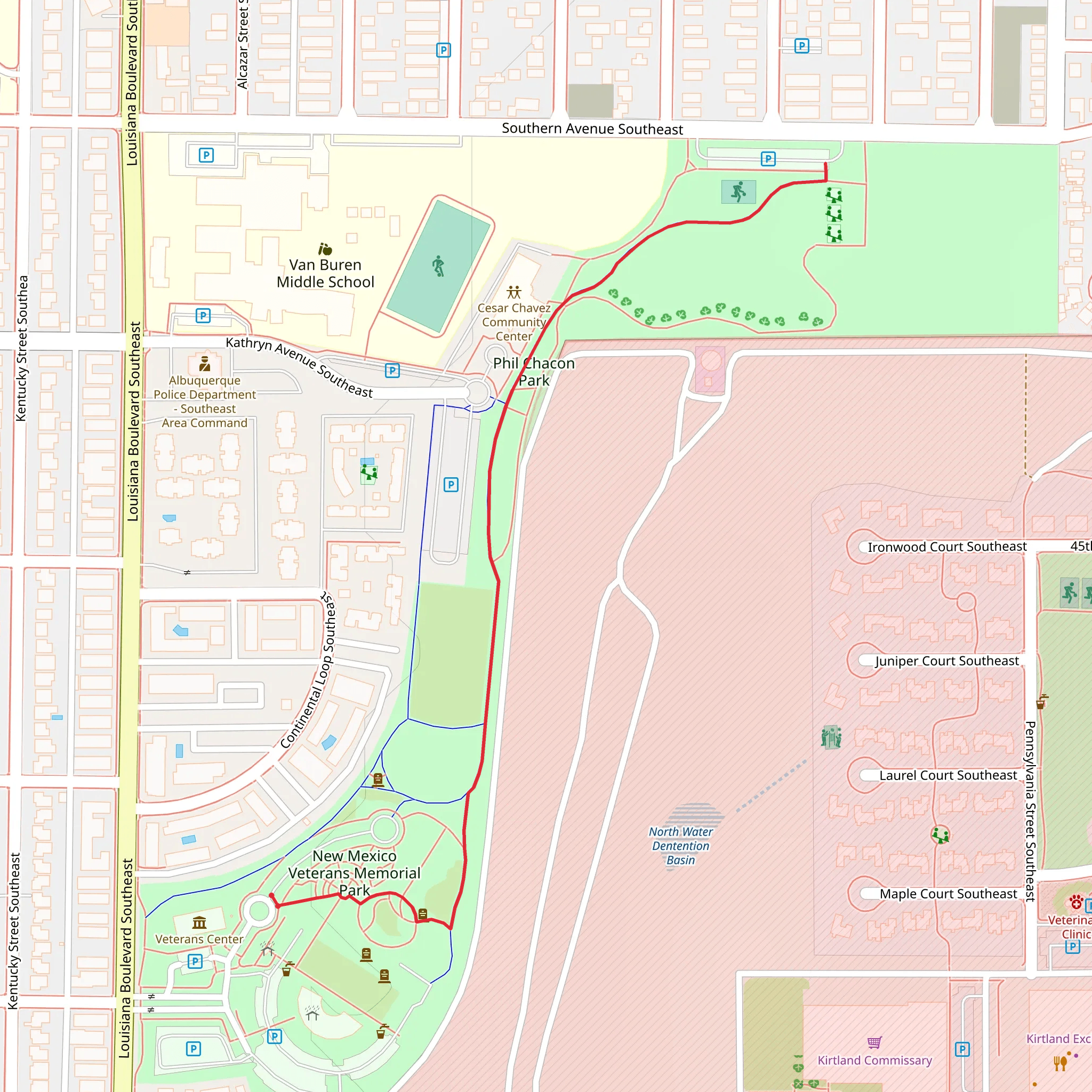 New Mexico Veterans Memorial Park to Phil Chacon Park mobile static map