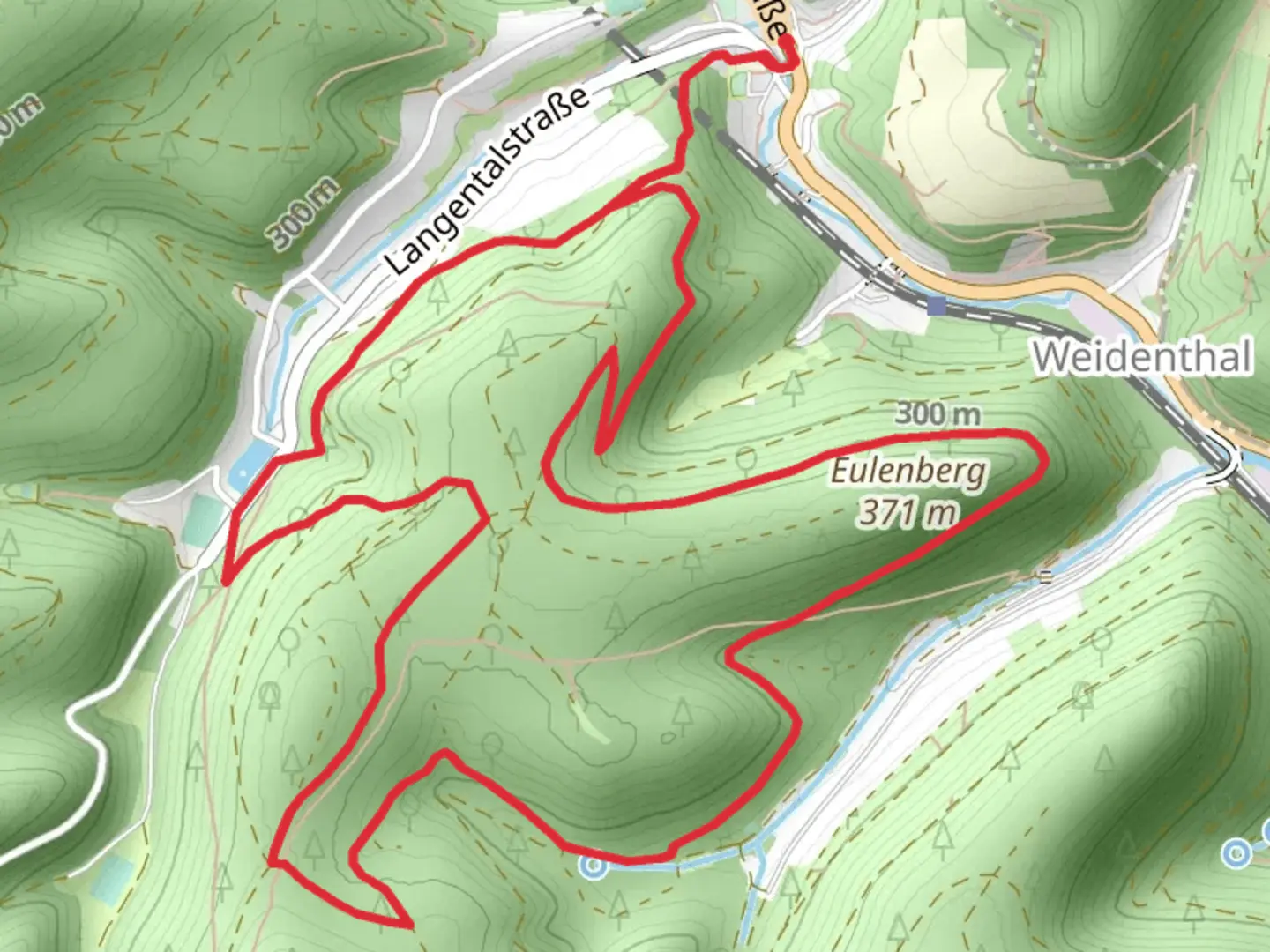 An image depicting the trail Weidenthal Loop and its surrounding area.