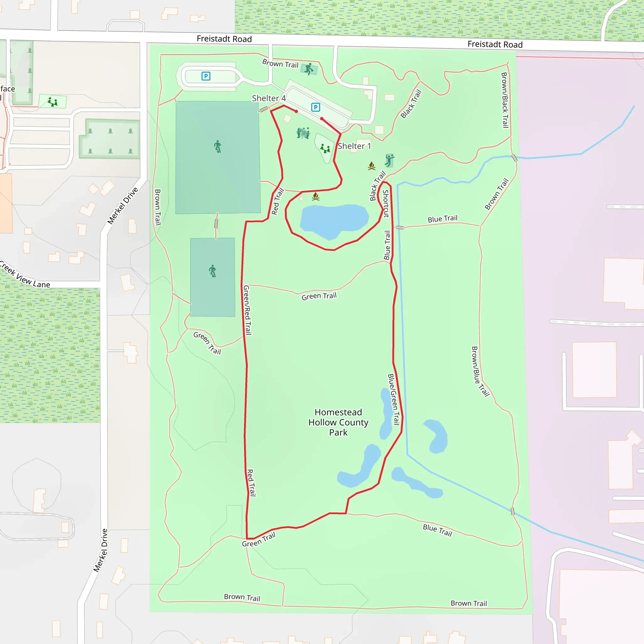 Red and Black Loop Trail - Homestead Hollow Park mobile static map