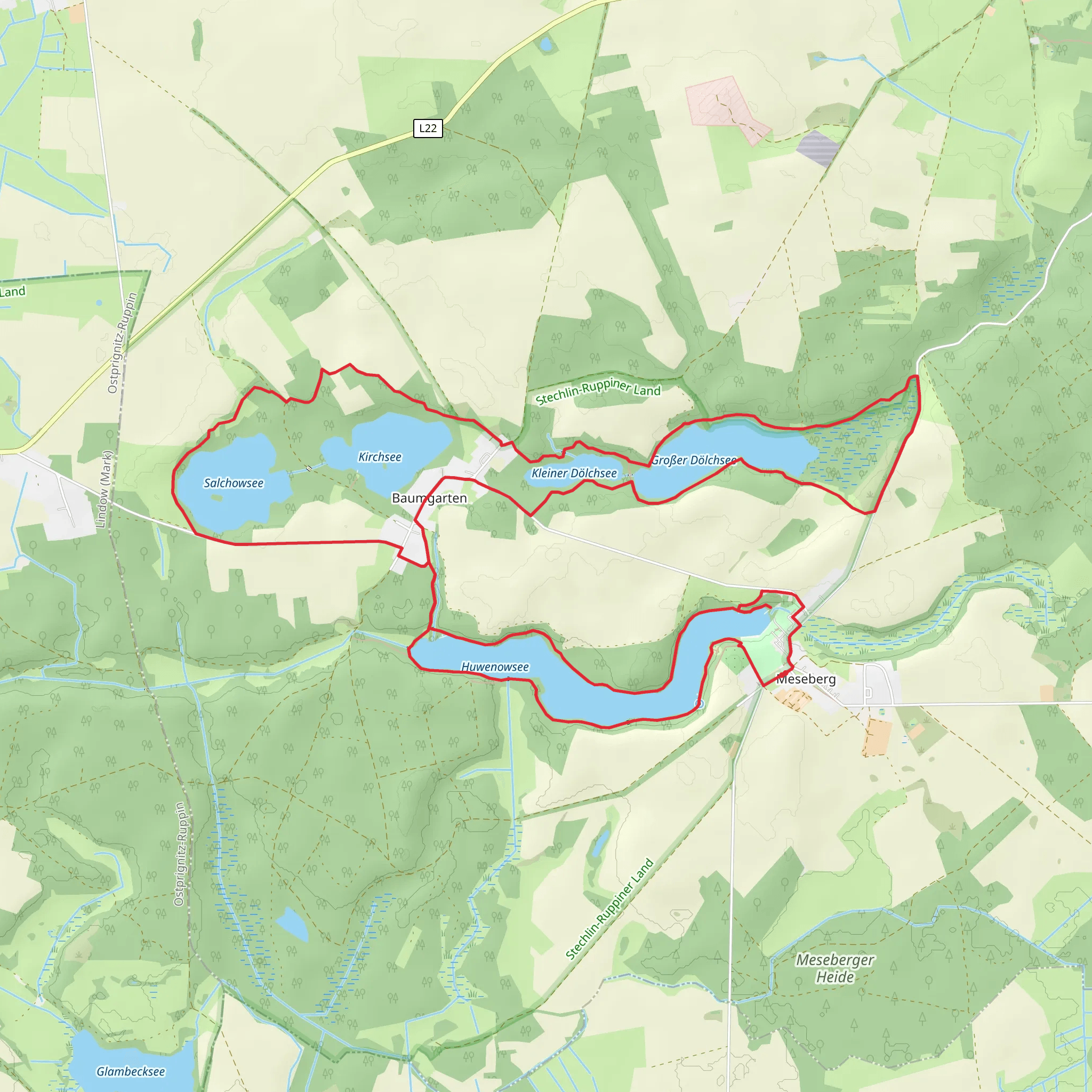 Huwenowsee, Kirchsee and Grober Dolchsee Loop mobile static map