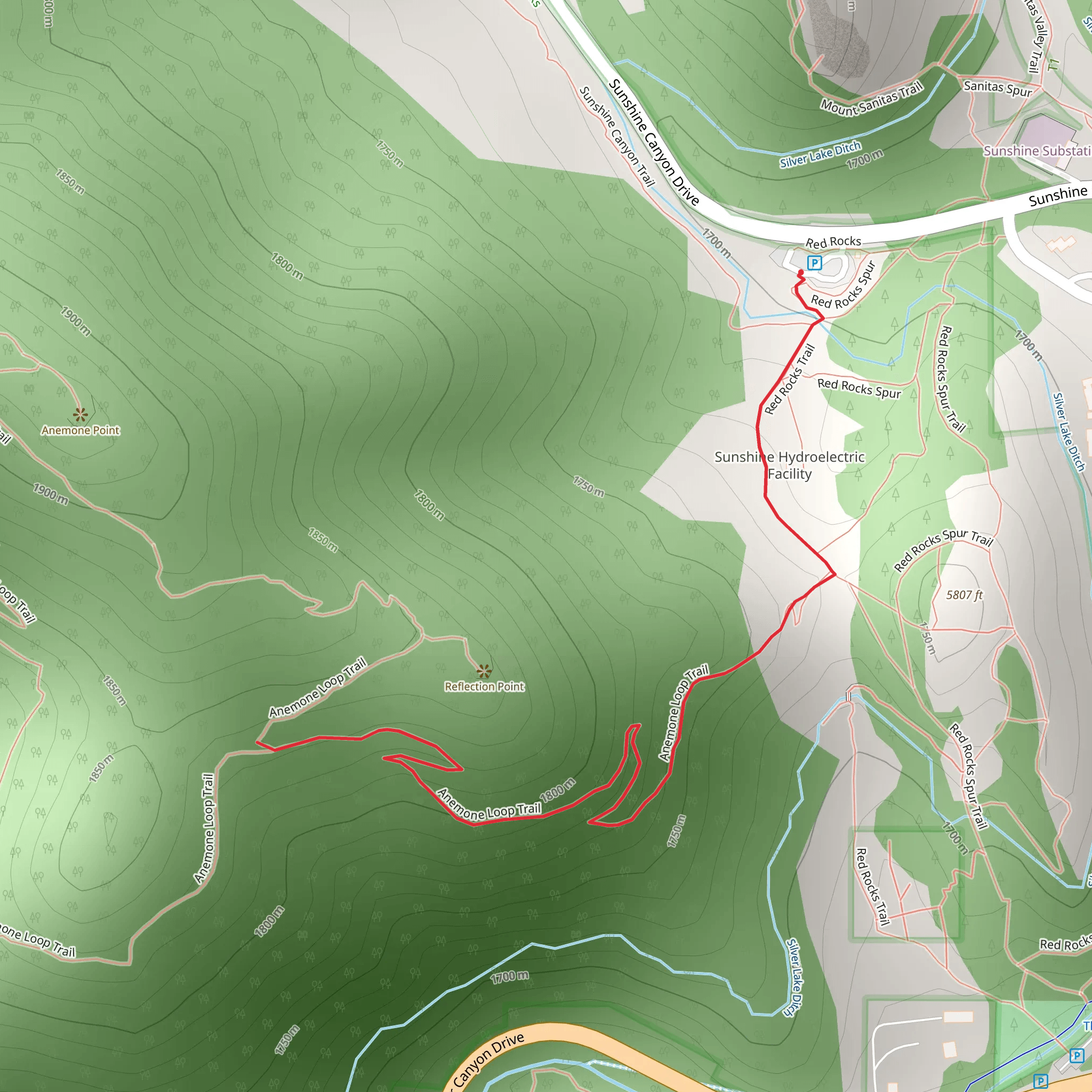 Anemone Loop and Red Rocks Trail mobile static map