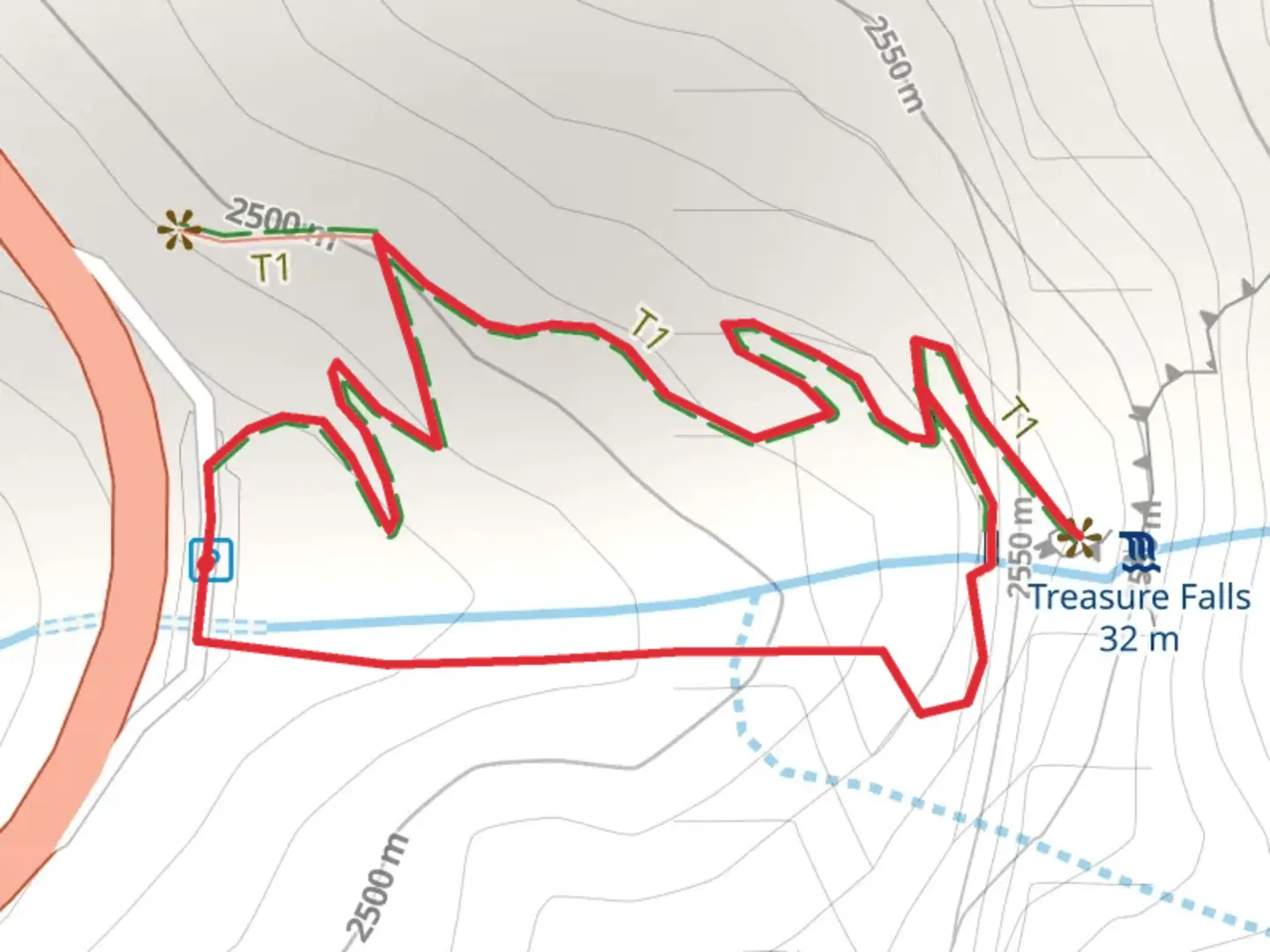 An image depicting the trail Treasure Falls and Fall Creek Loop and its surrounding area.