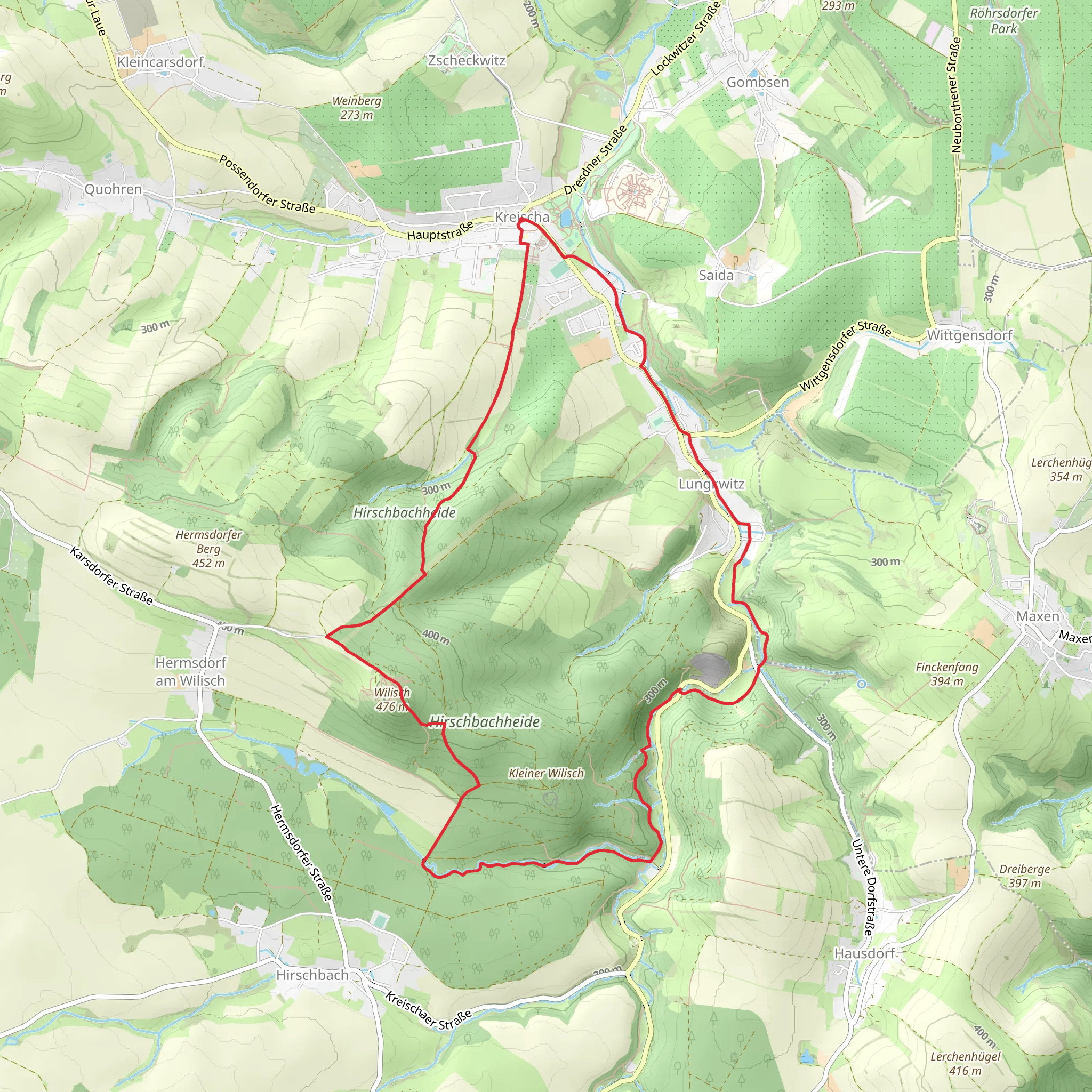 Kreischa to Wilisch and Hirschbach Heide Loop mobile static map