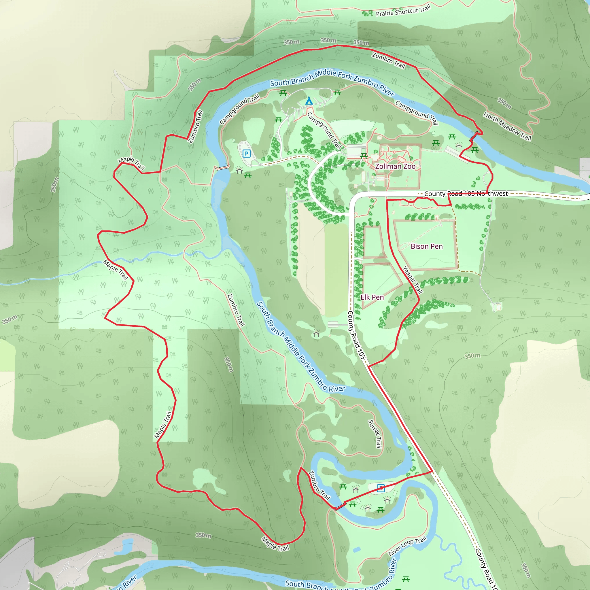 Oxbow Park - Zumbro - Maple Loop Trail mobile static map