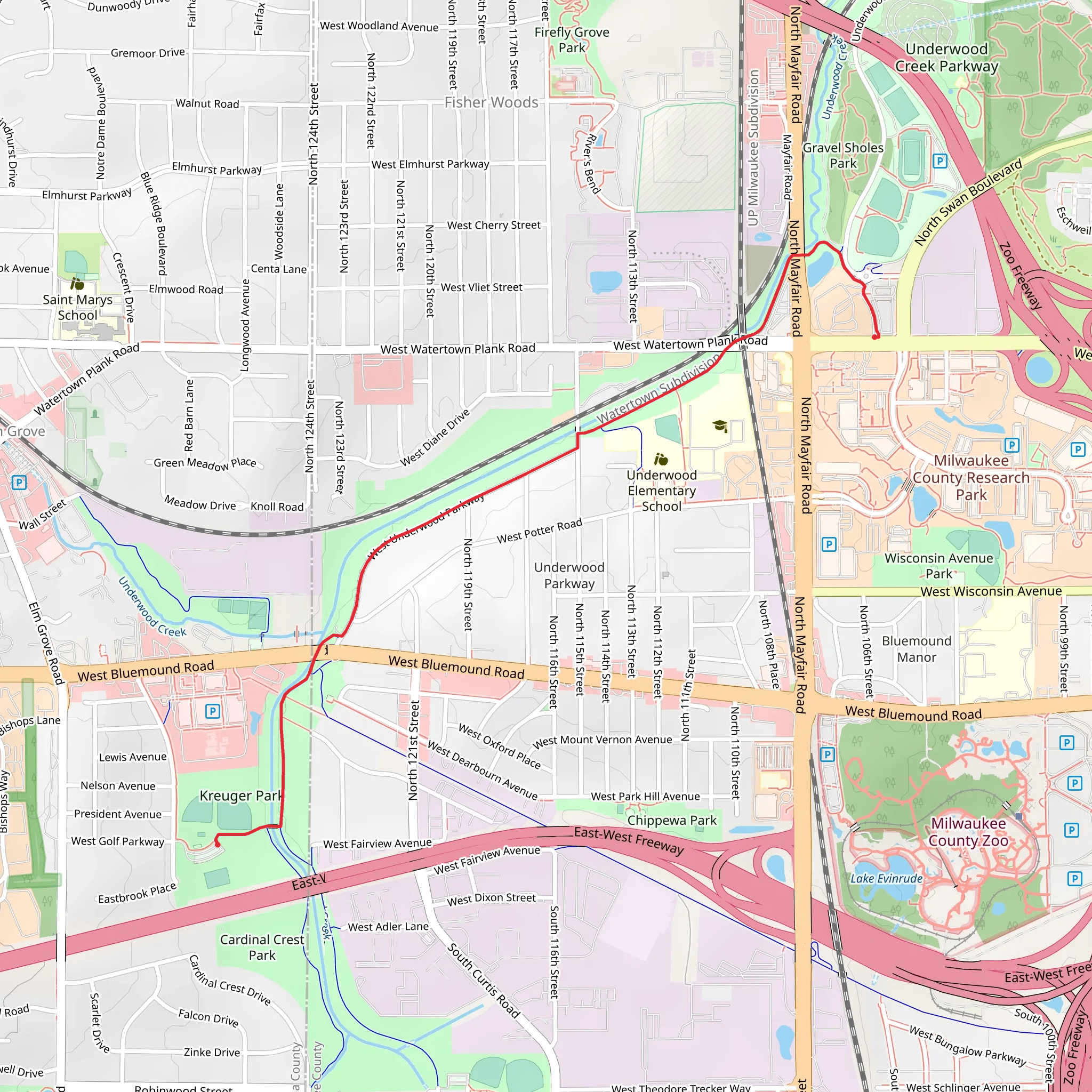 Walk along Underwood Creek mobile static map