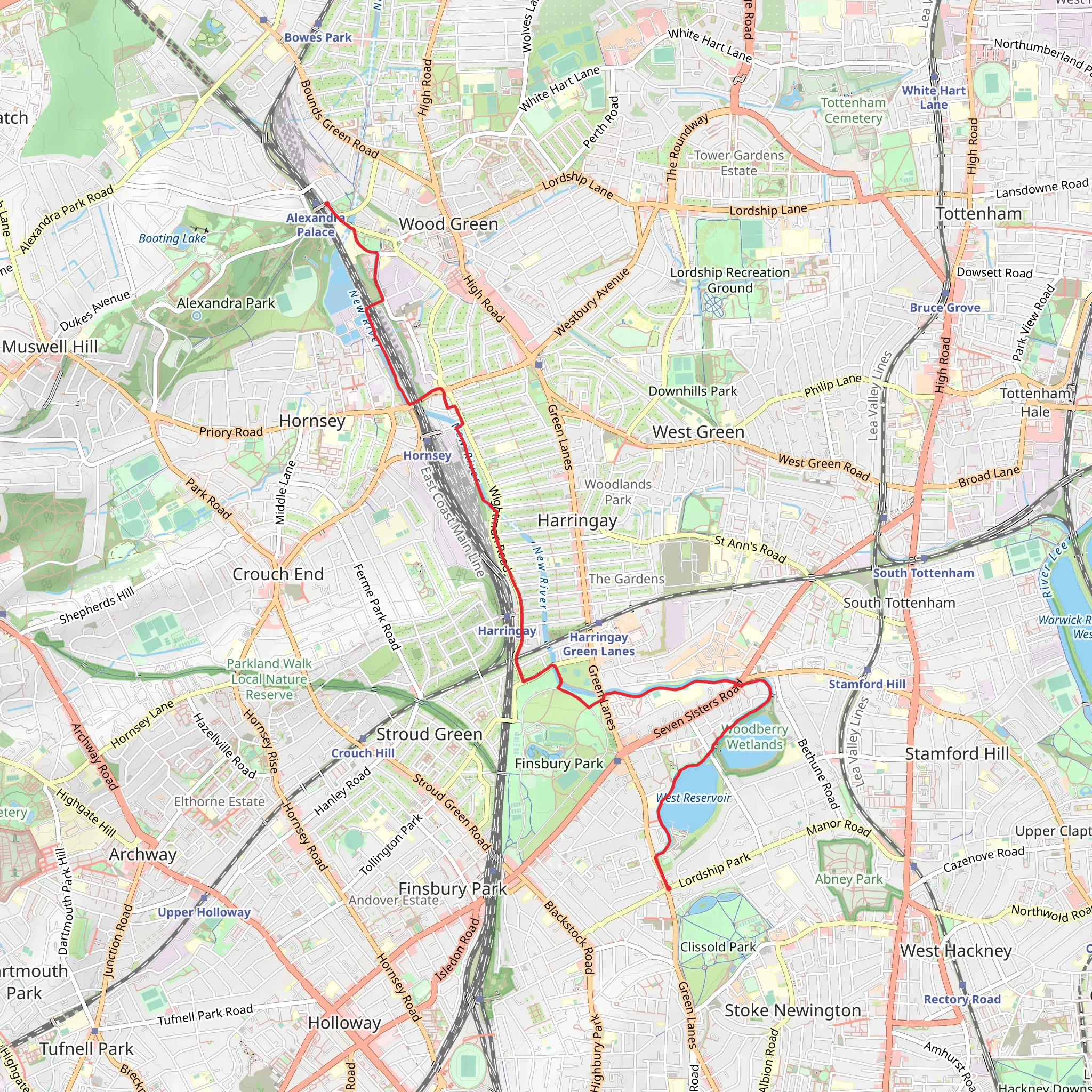 Alexandra Palace to Manor House Walk mobile static map