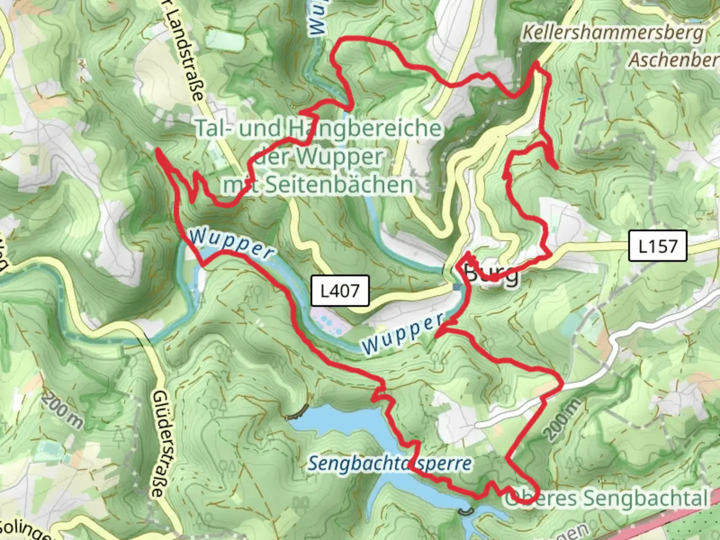 An image depicting the trail Oberburg Loop via Sengbachtalsperre and its surrounding area.