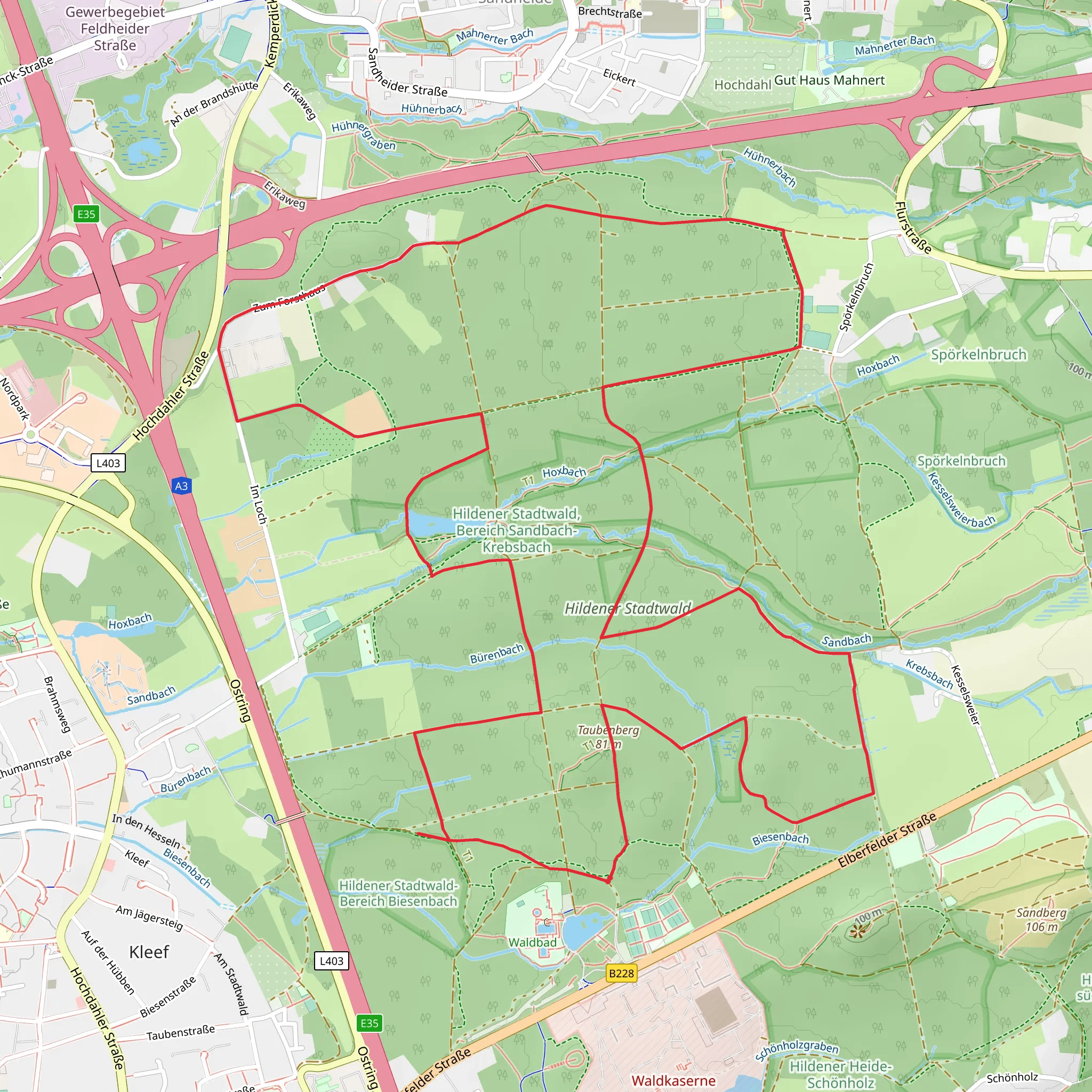 Hildener Heide Loop via Taubenberg mobile static map