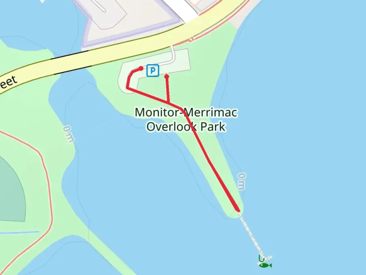 An image depicting the trail Monitor-Merrimac Overlook Park and its surrounding area.