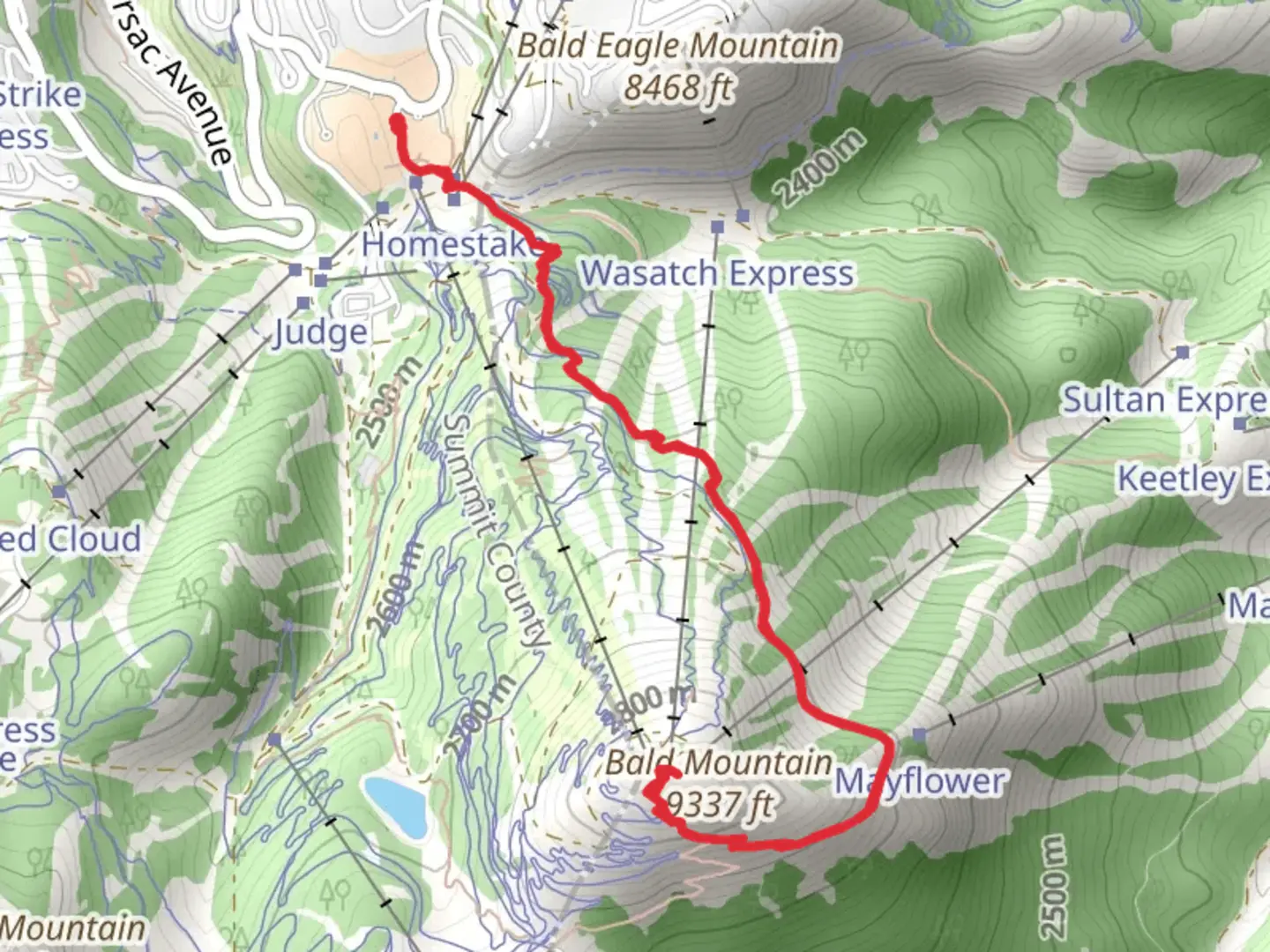 An image depicting the trail Bald Mountain via Silver Lake Walk and its surrounding area.