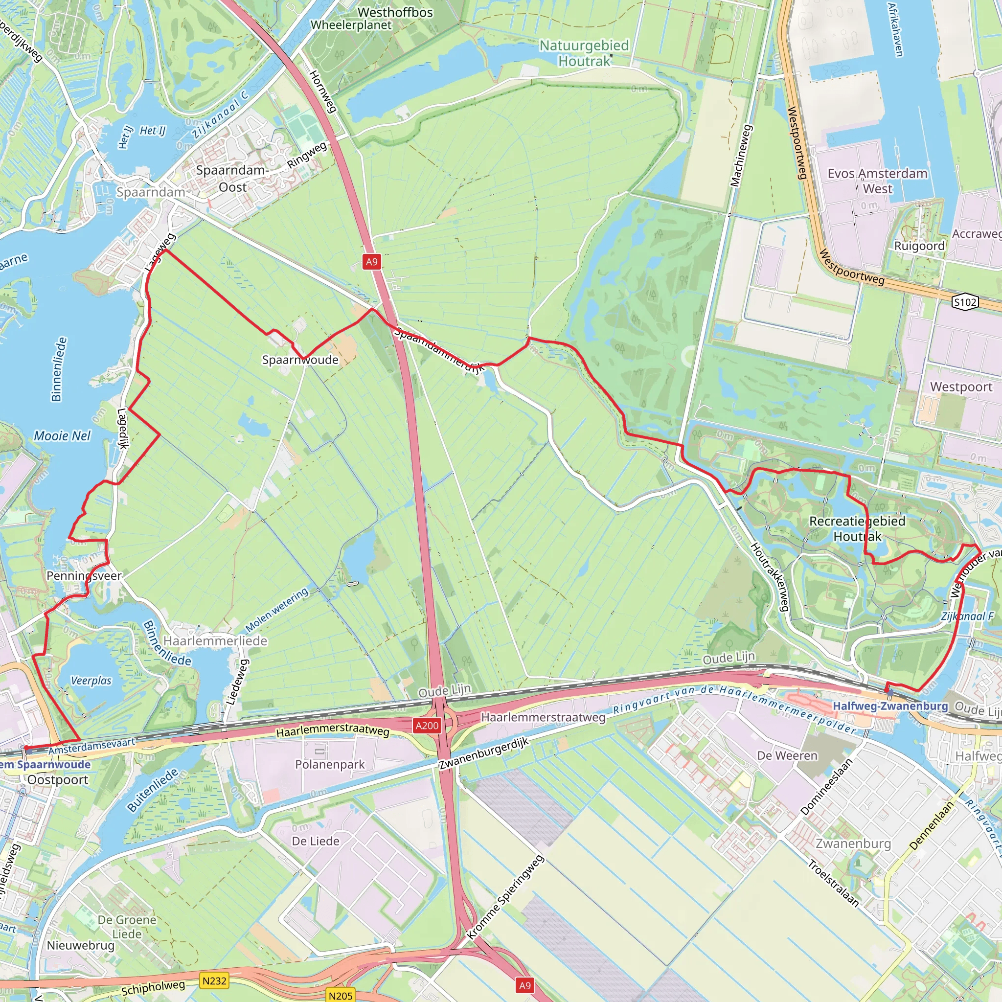 Halfweg Zwanenburg to Haarlem Spaarnwoude via Mooie Nel and Grote Vijver mobile static map