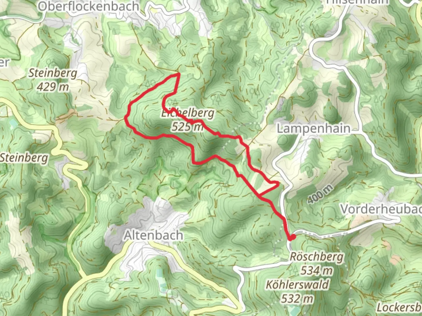 An image depicting the trail Eichelberg via Geopark Pfad Weinheim Schriesheim and its surrounding area.