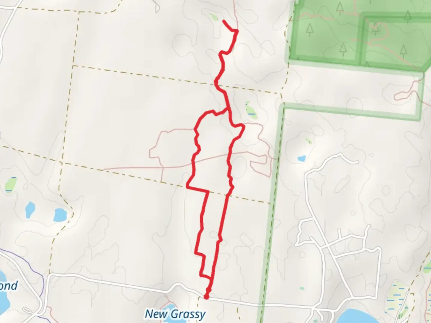 An image depicting the trail Wings Hole from Cutter Field Road and its surrounding area.