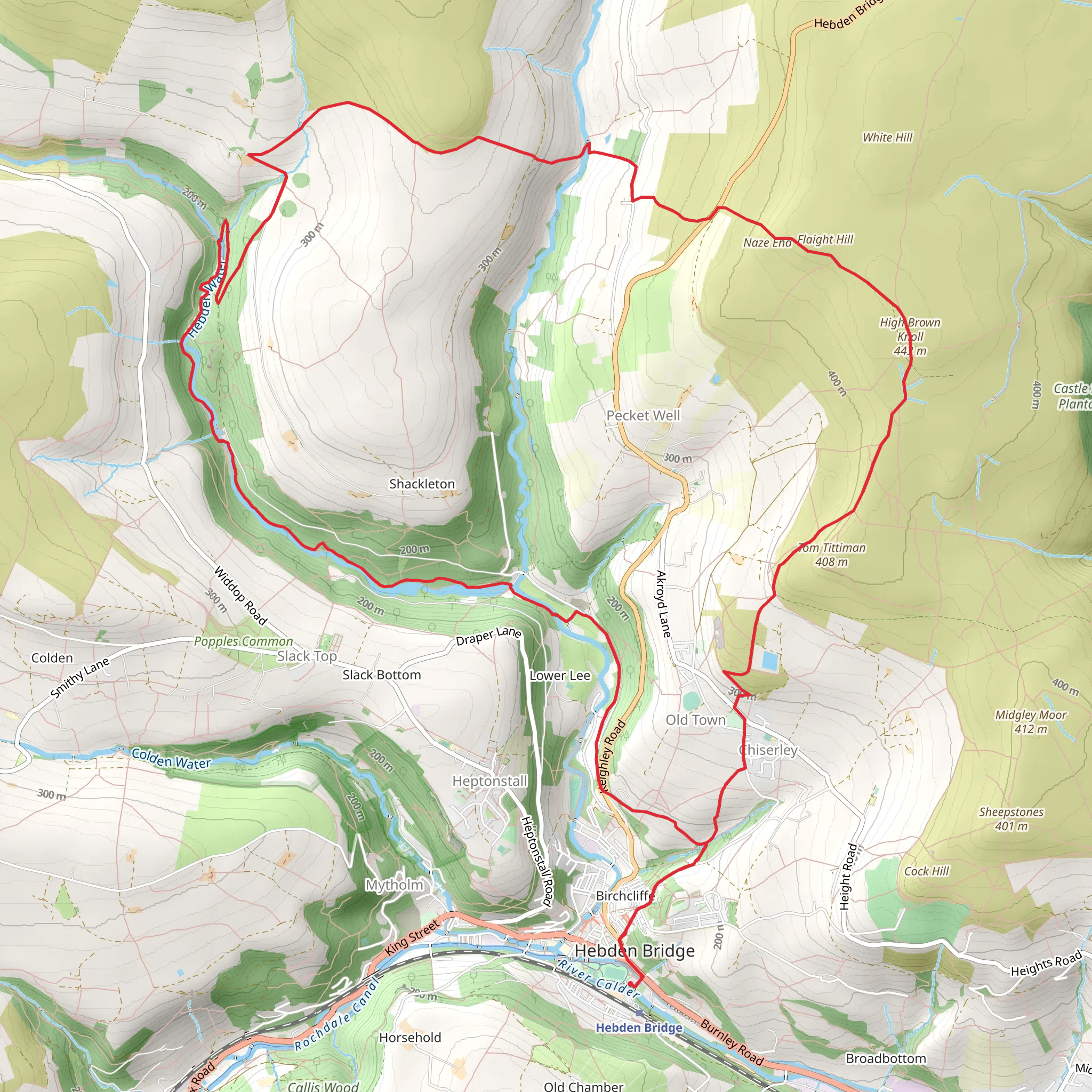 Nutclough Wood, High Brown Knoll and Lumb Falls Walk mobile static map