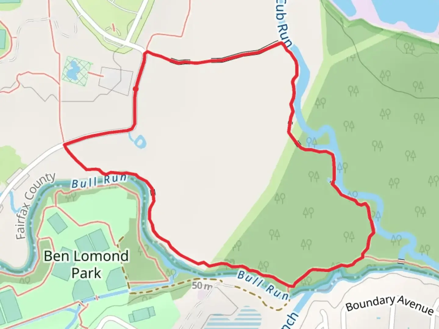 An image depicting the trail Bluebell and Bull Run-Occoquan Loop Trail and its surrounding area.