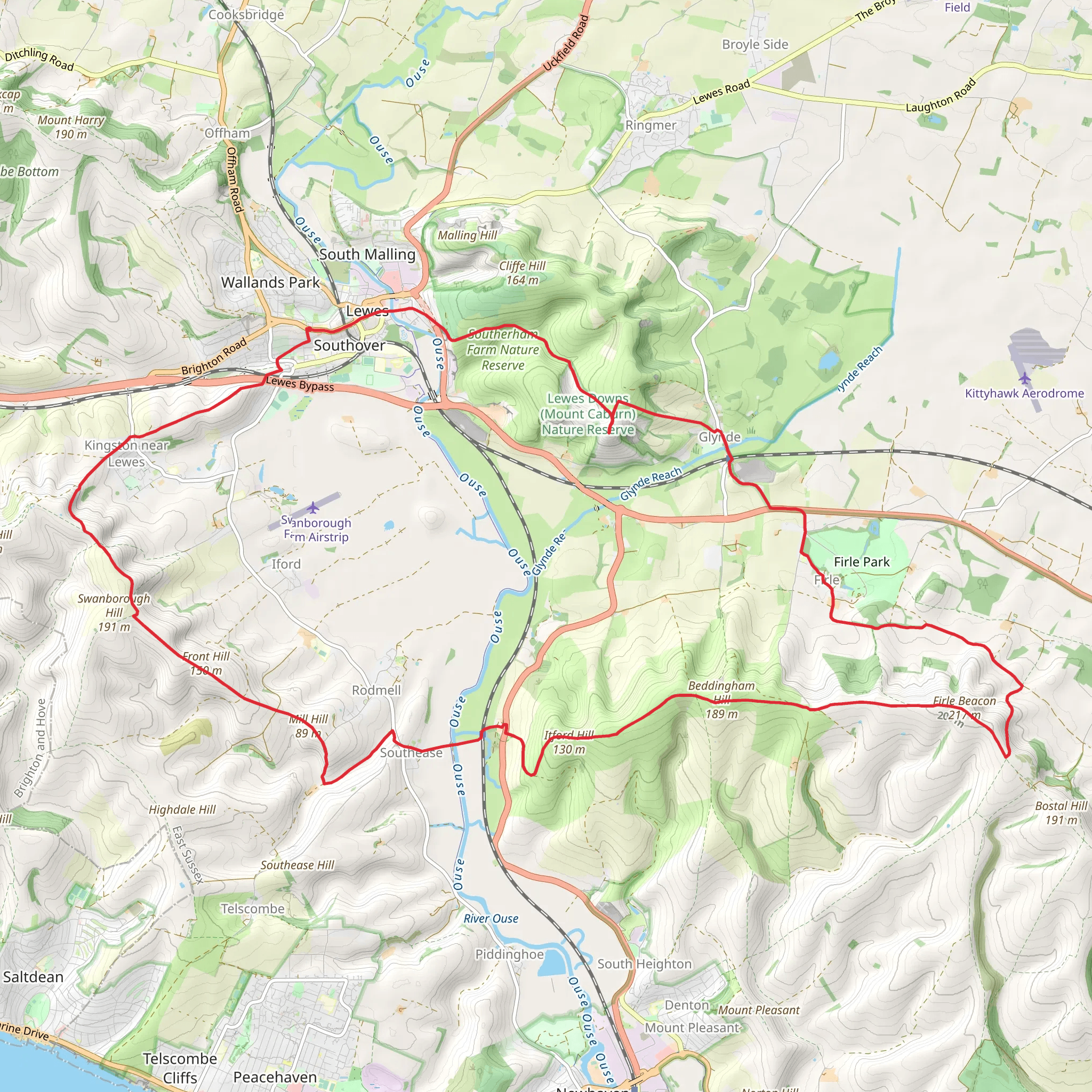 Lewes, Glynde and Southease Loop mobile static map