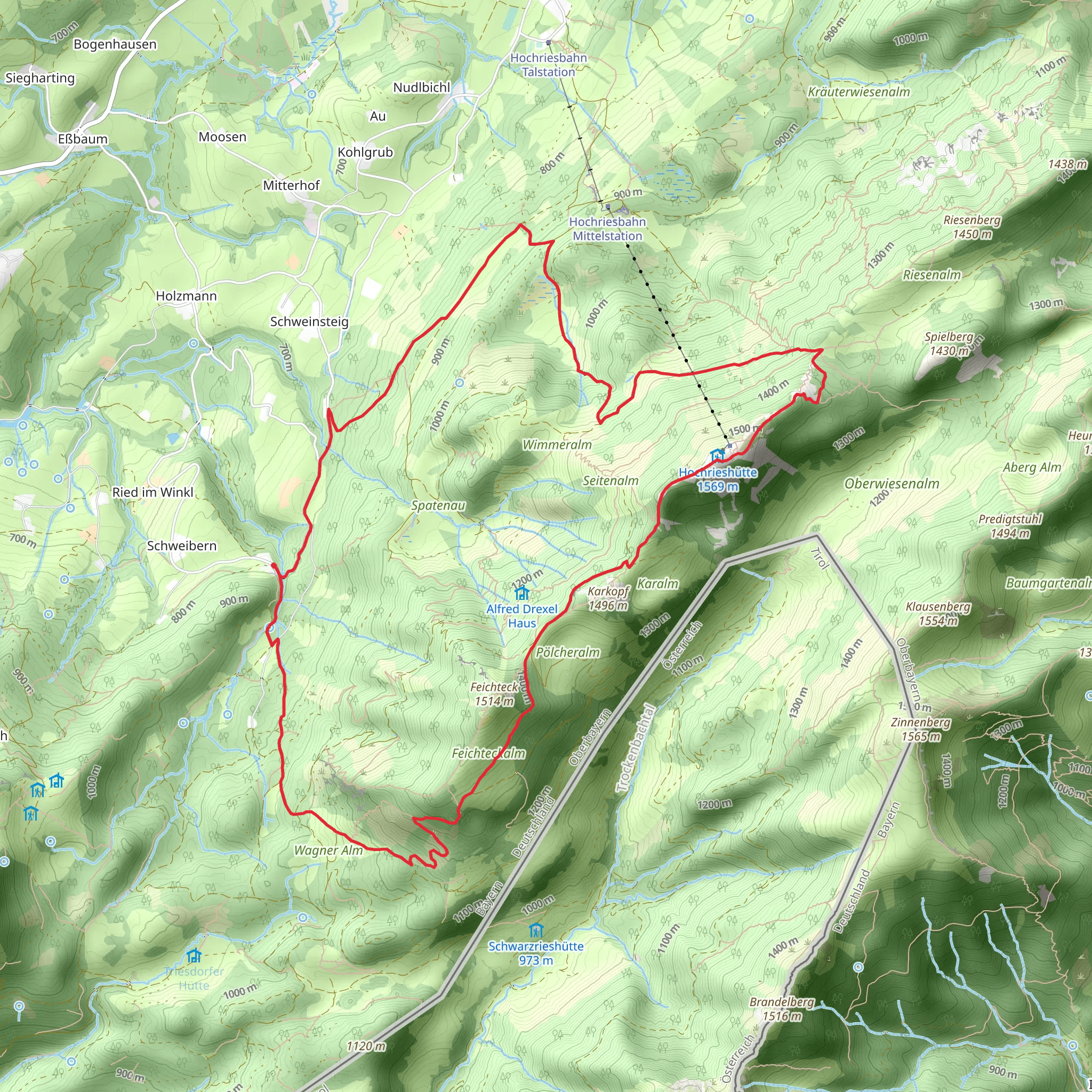 Poelcher and Hochries via Wanderweg and Maximiliansweg mobile static map