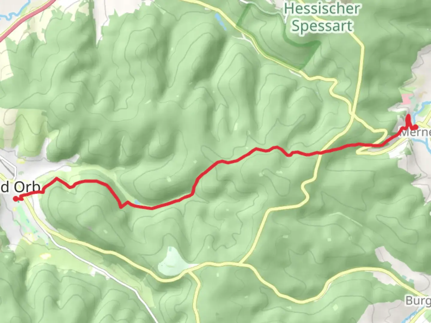 An image depicting the trail Bad Orb to Mernes Walk and its surrounding area.