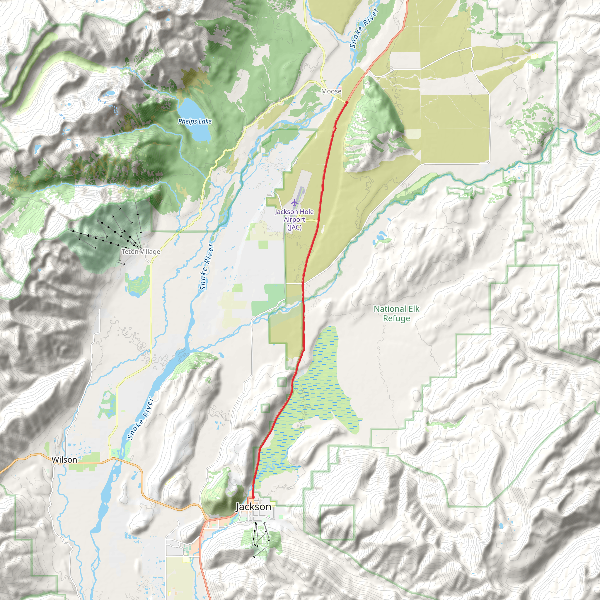 Jackson to Moose via Multi-Use-Pathway mobile static map
