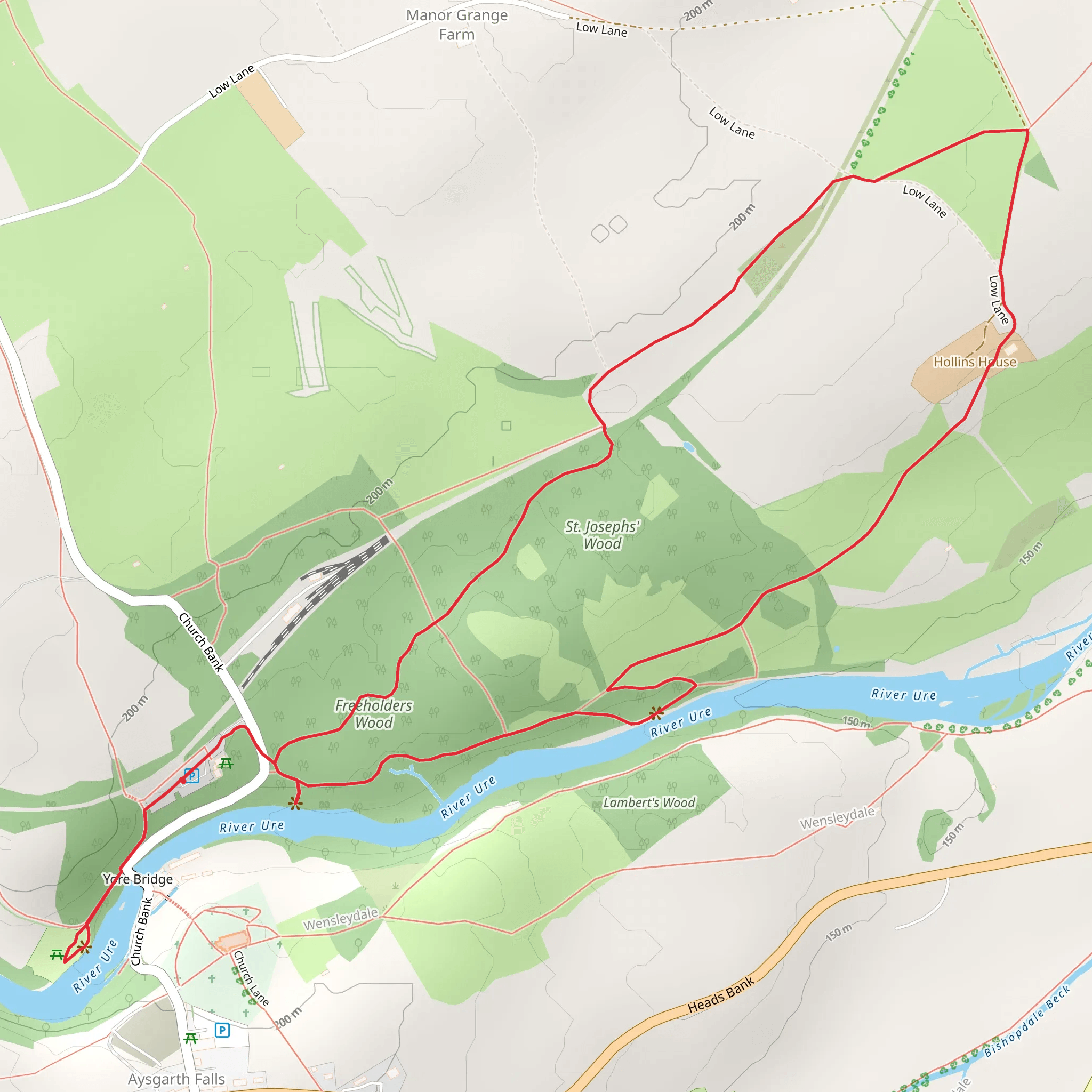 Aysgarth Upper Falls, Freeholders Woods and Lower Falls Loop mobile static map