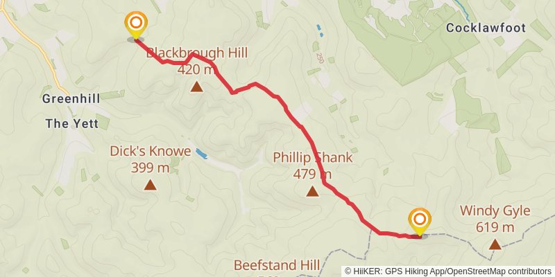 Windy Gyle Loop from Belford alt 1 Map