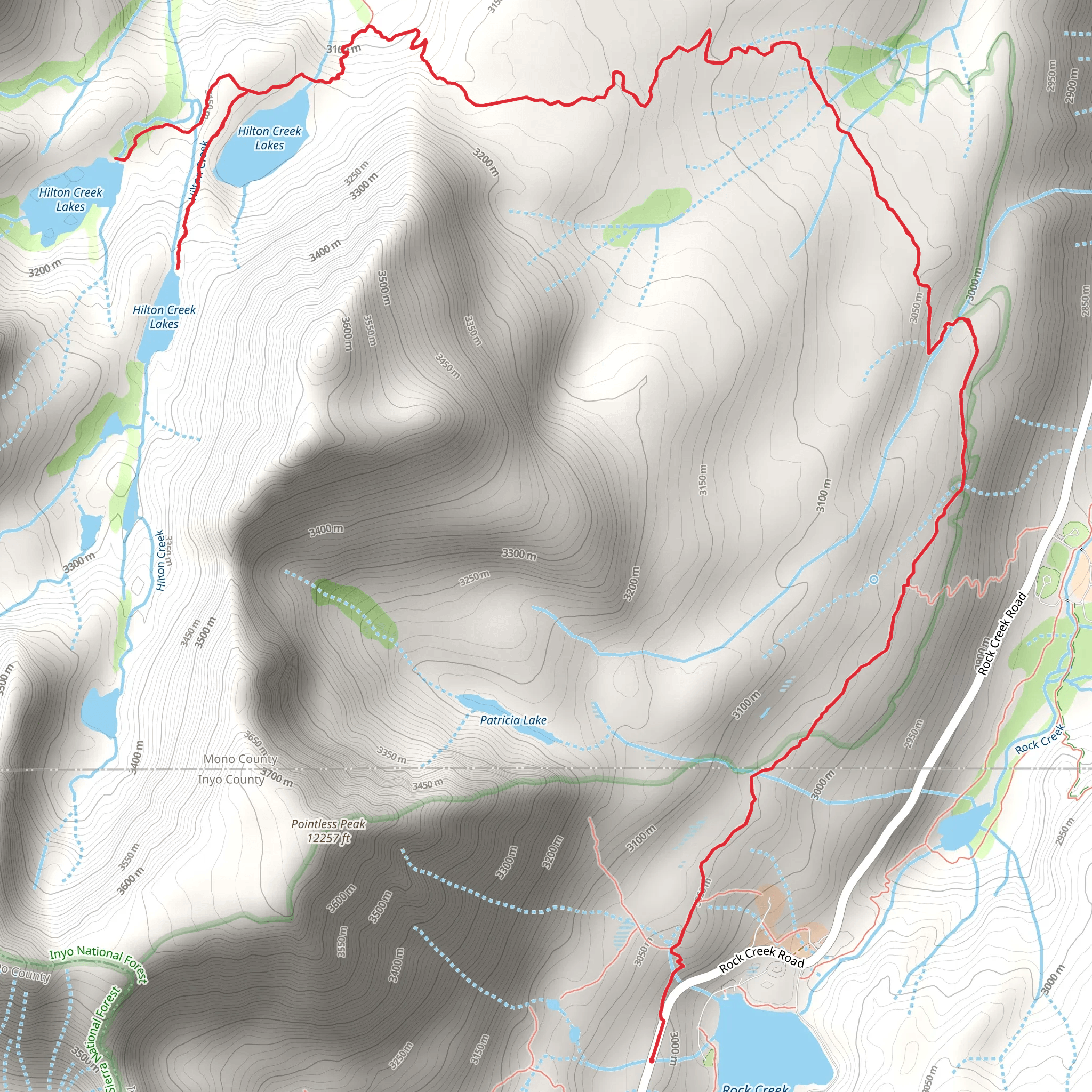 Hilton Creek Lakes via Hilton Lakes Trail mobile static map