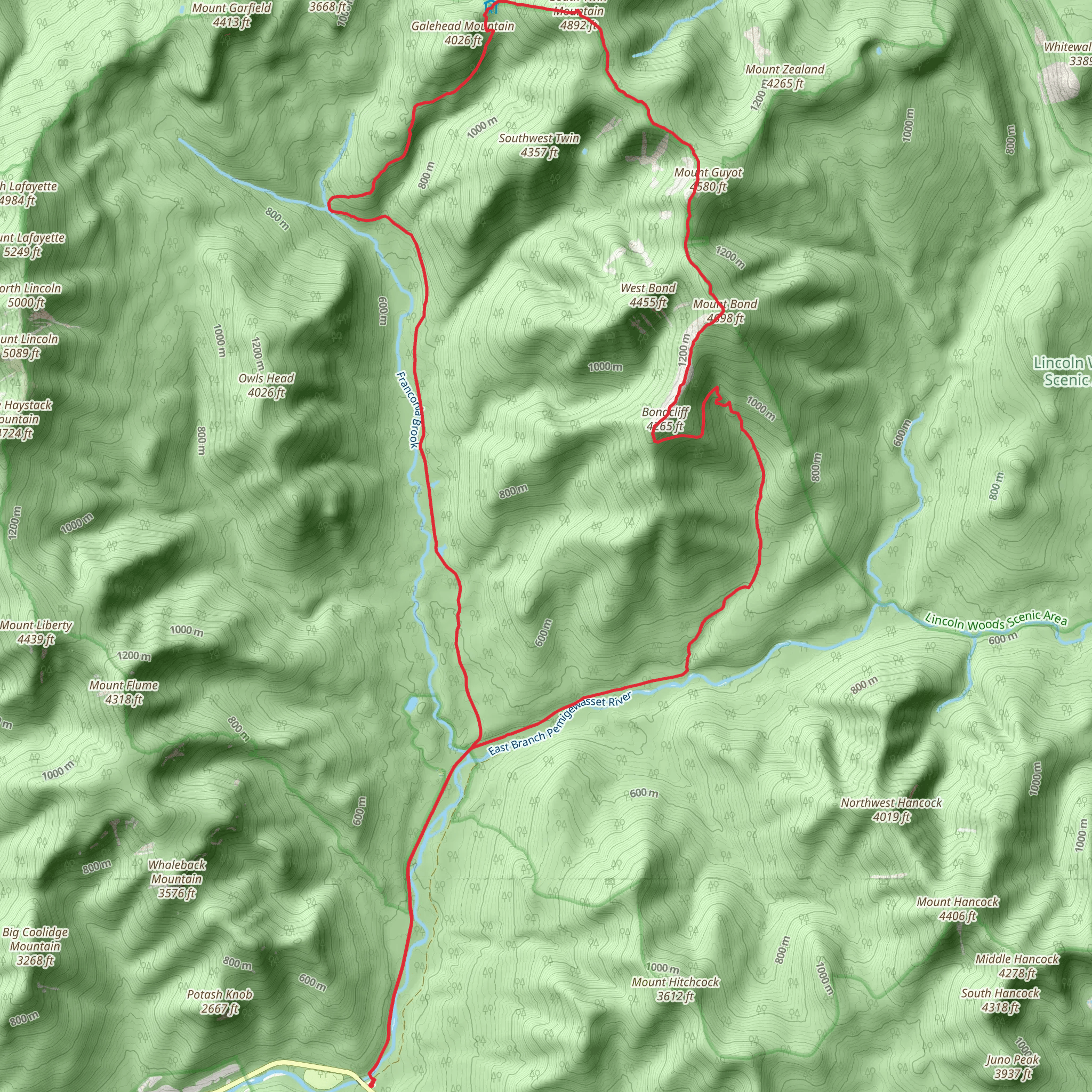 Franconia Brook and Twin Brook Loop Trail mobile static map